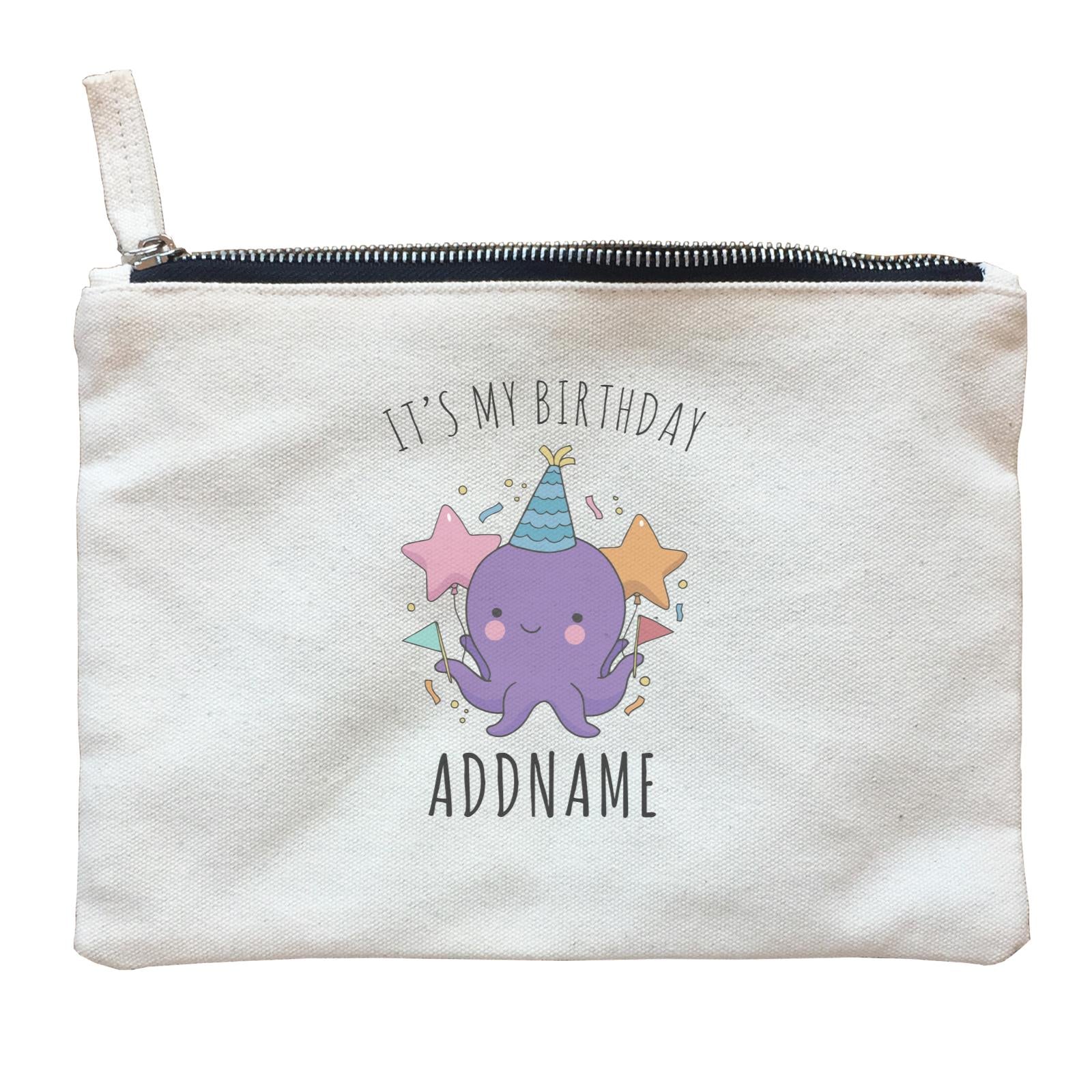 Birthday Sketch Animals Octopus with Flags It's My Birthday Addname Zipper Pouch