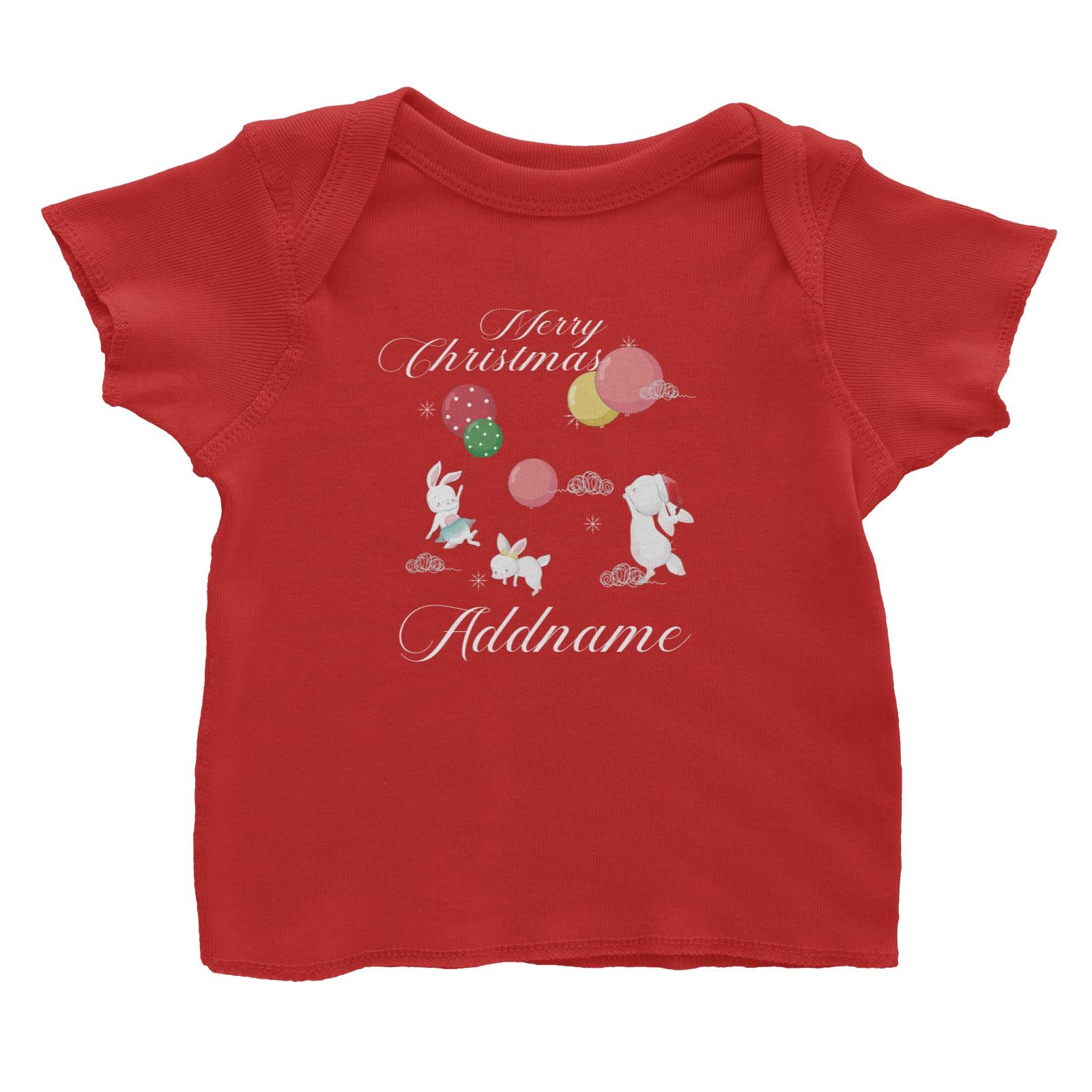 Christmas Cute Rabbits With Balloons Merry Christmas Addname Baby T-Shirt