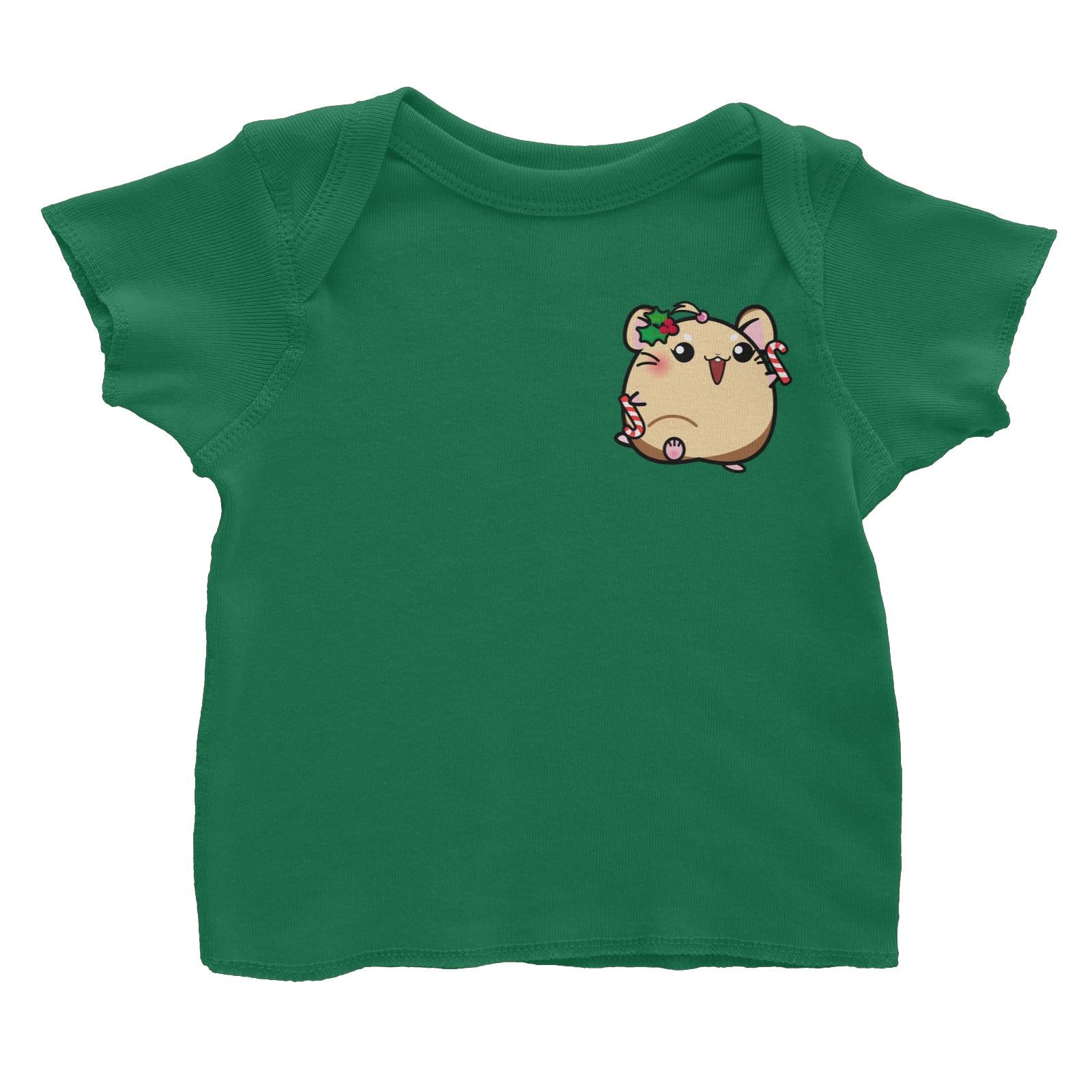 Christmas Cute Santa Hamster Series Mistletoe Girl Hamster with Candy Cane Baby T-Shirt