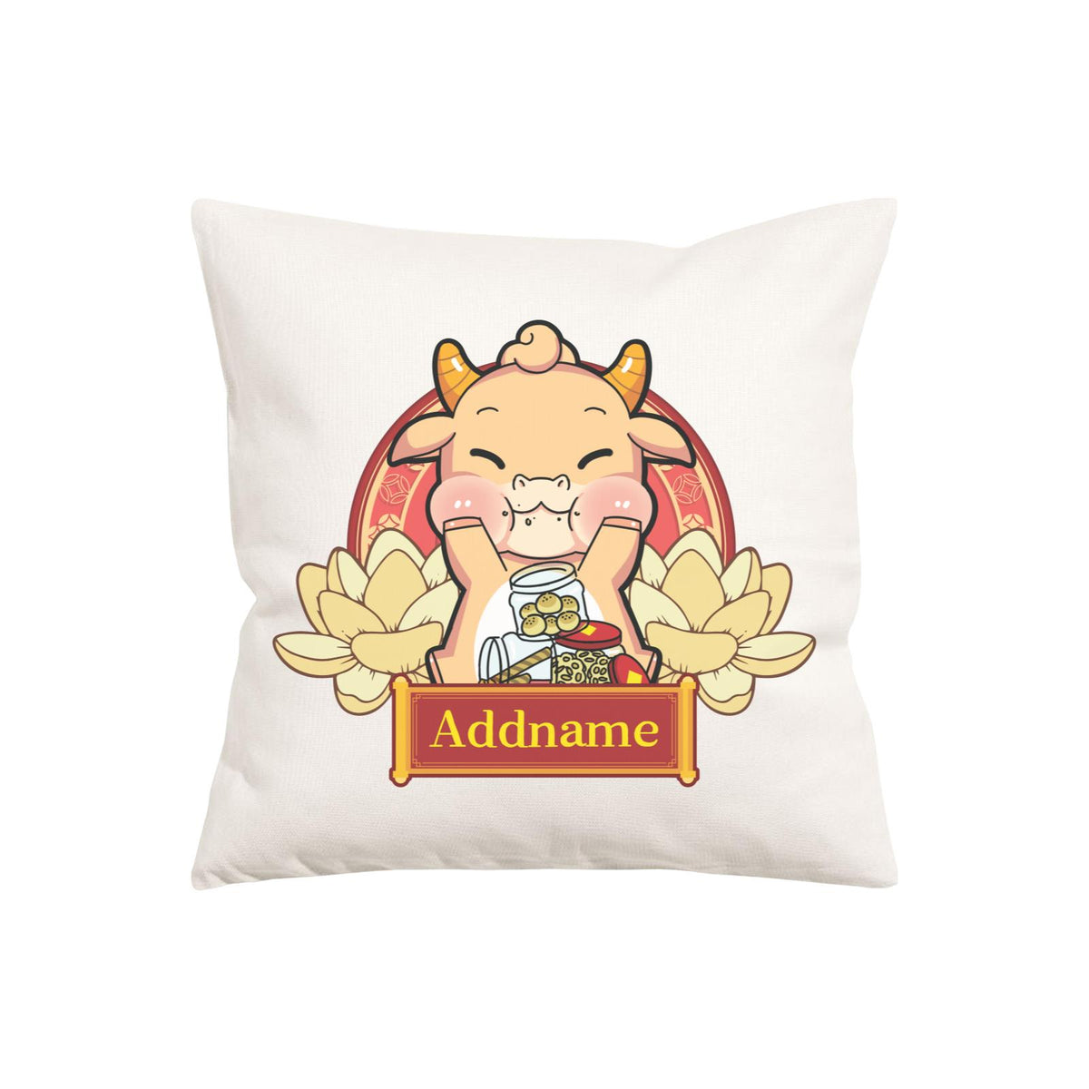 [CNY 2021] Gold Lotus Series Golden Cow with New Year Treats PW Cushion Cover with Inner Cushion