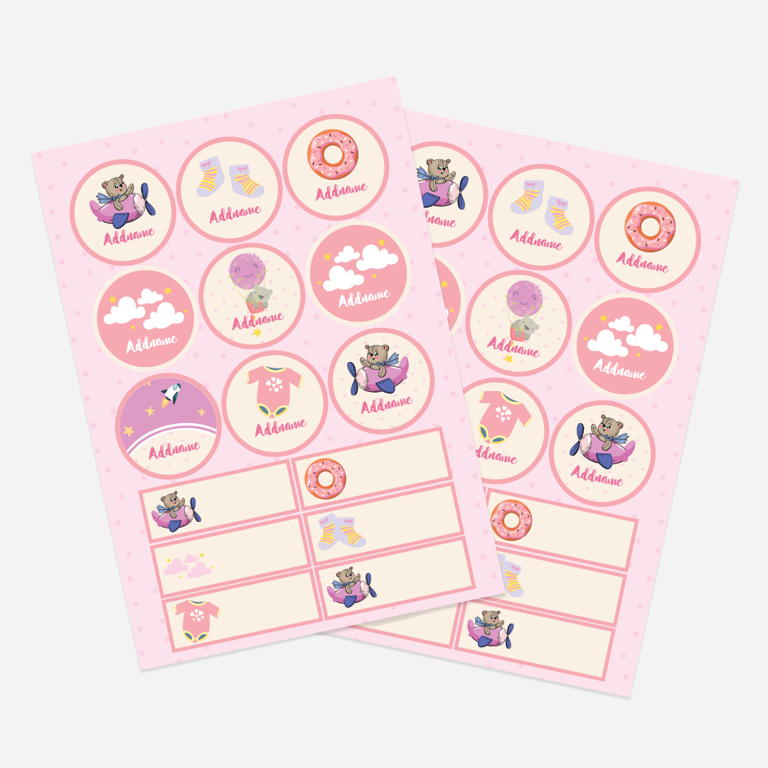 Cute Bear Pilot Girl Name Label Stickers