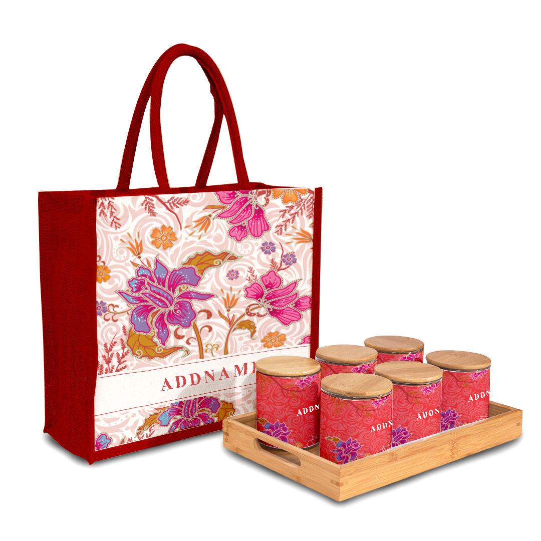 Modern Mahsuri  Series - Legend Red Balang Raya Set (6 in 1) With Half Lining Jute Bag
