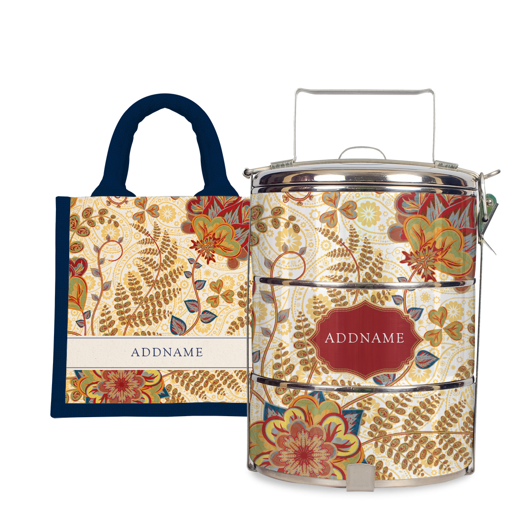 Batik Mawar - Lunch Tote Bag with Three-Tier Tiffin Carrier