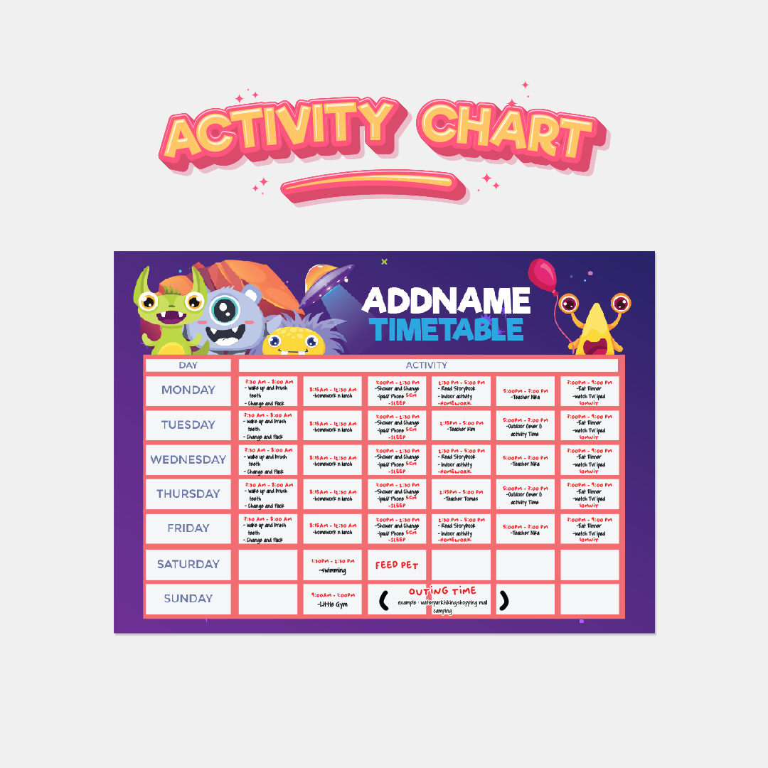 Kiddies Essentials - Kids Time Table Cute Monster