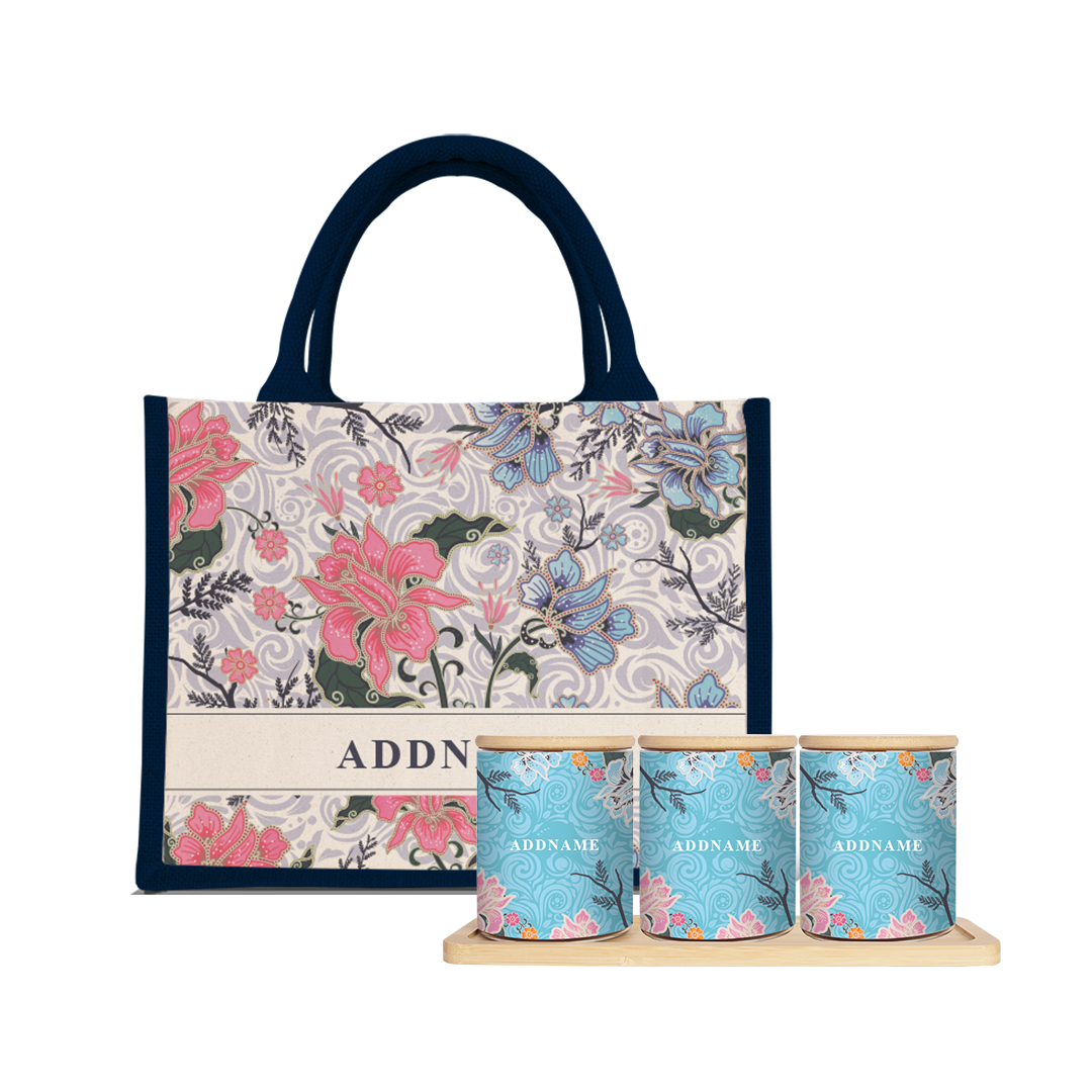 Modern Mahsuri  Series - Legend Blue Balang Raya Set (3 in 1)With Half Lining Small Jute Bag