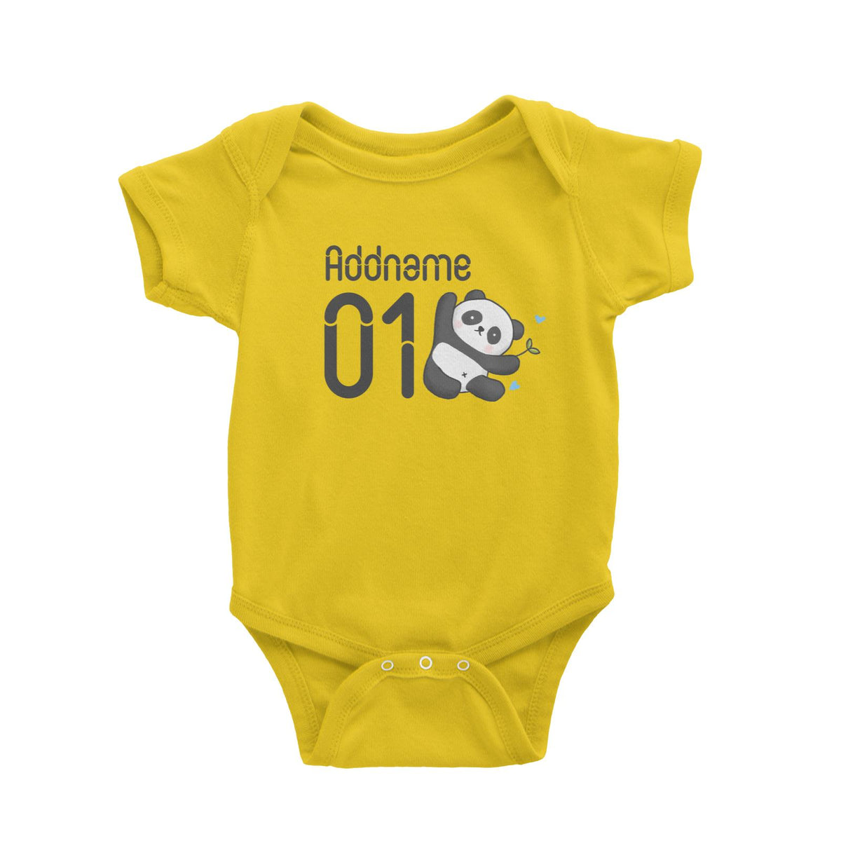 Name and Number Cute Hand Drawn Style Panda Baby Romper