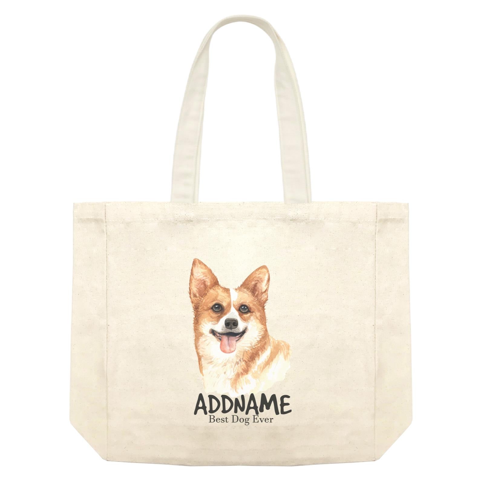 Watercolor Dog Welsh Corgi Happy Best Dog Ever Addname Shopping Bag