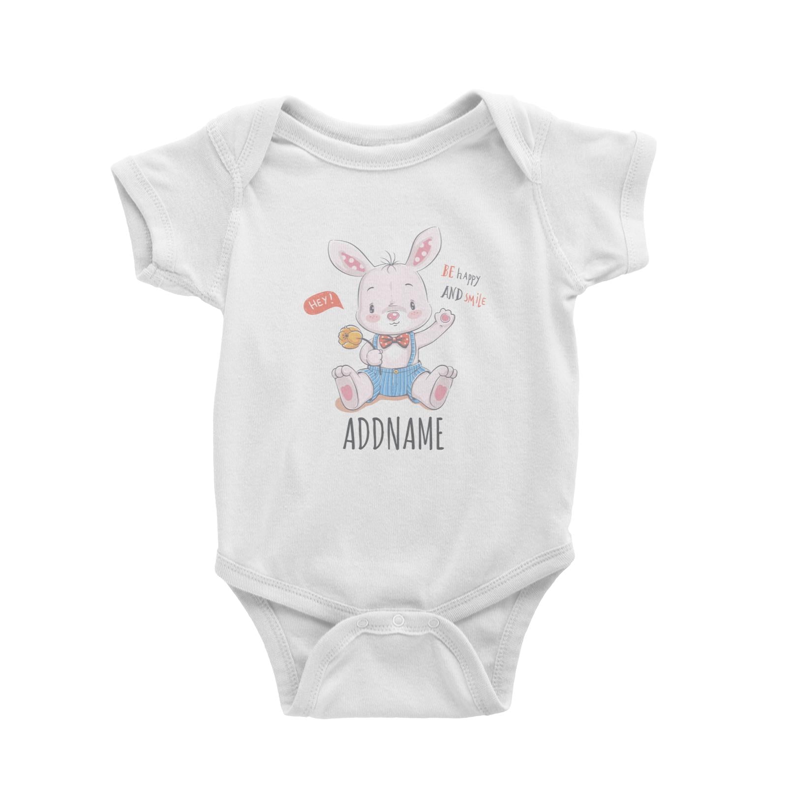 Be Happy and Smile Rabbit White Baby Romper Personalizable Designs Cute Sweet Animal HG