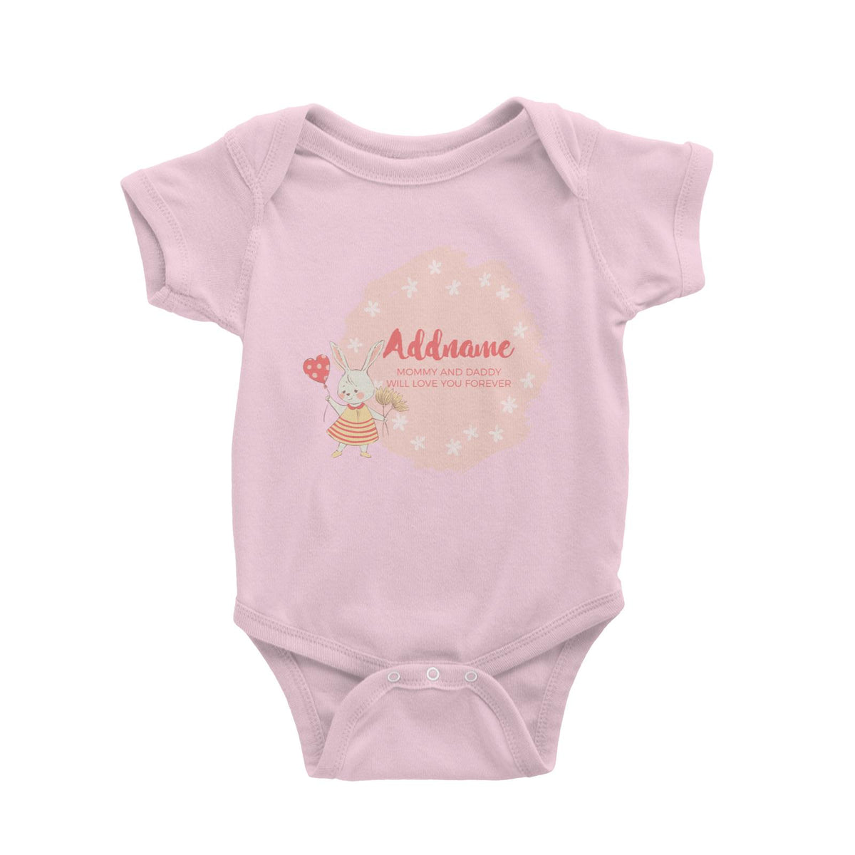Cute Girl Rabbit with Heart Balloon Personalizable with Name and Text Baby Romper