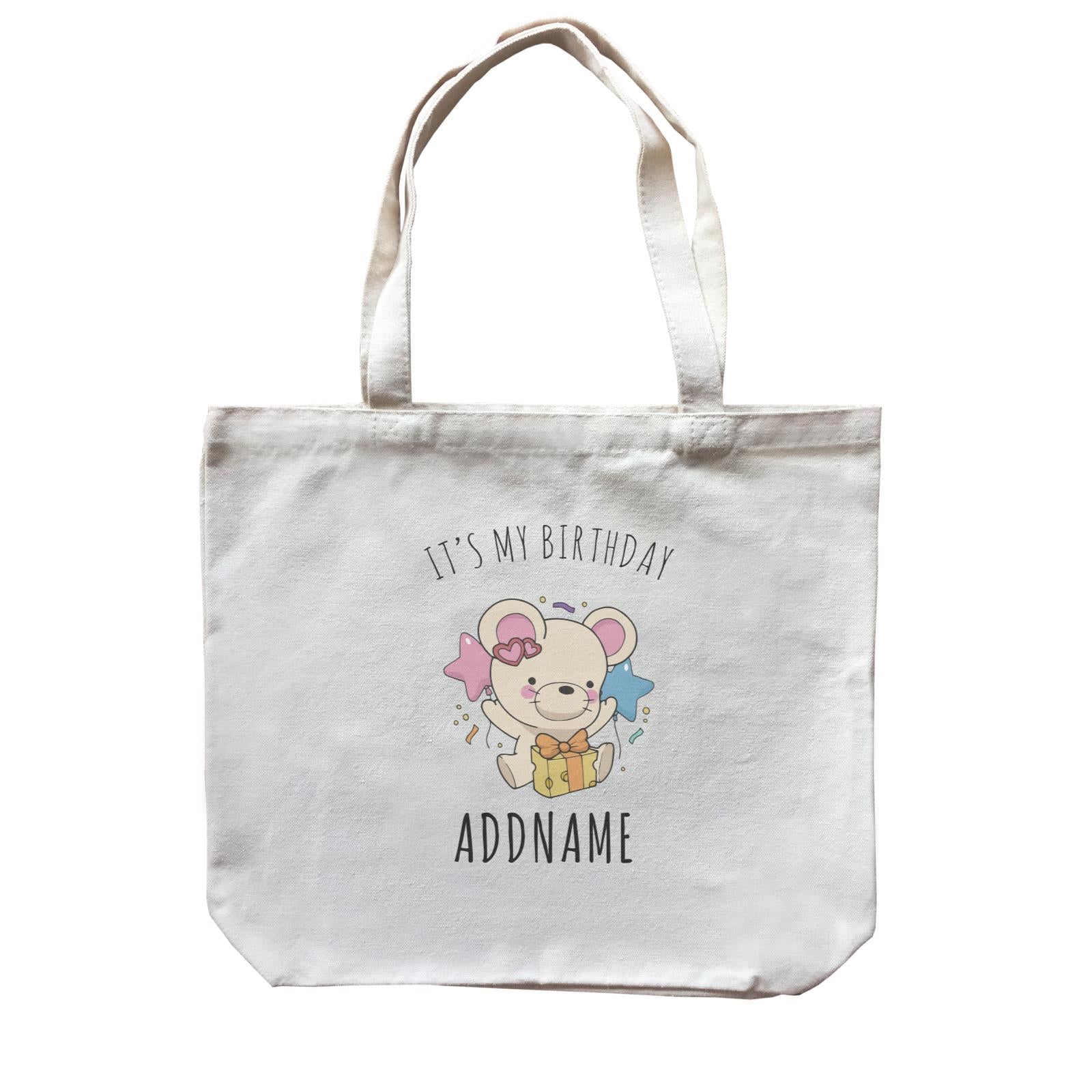 Birthday Sketch Animals Mouse with Cheese Present It's My Birthday Addname Canvas Bag