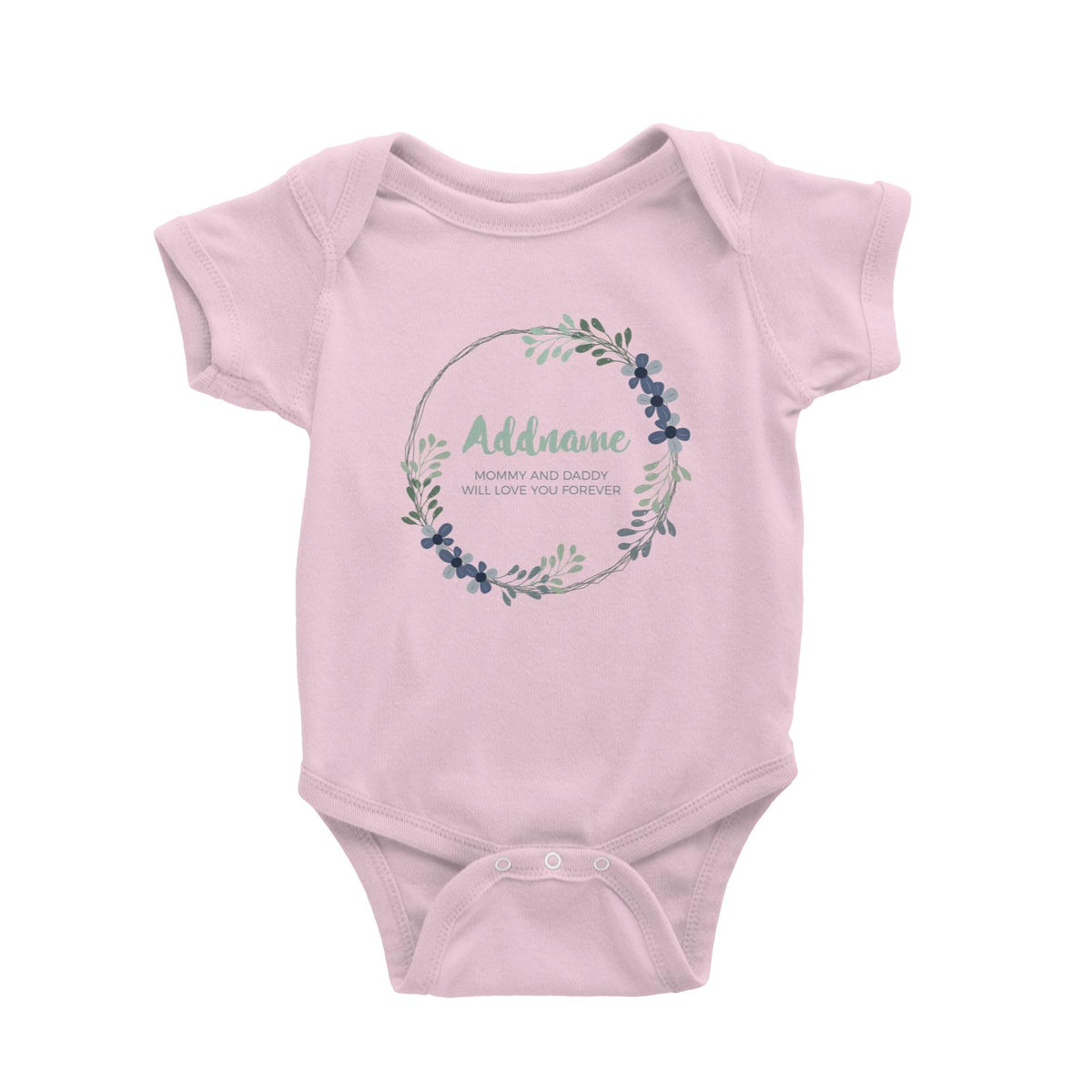 Dark Green and Navy Blue Wreath Personalizable with Name and Text Baby Romper
