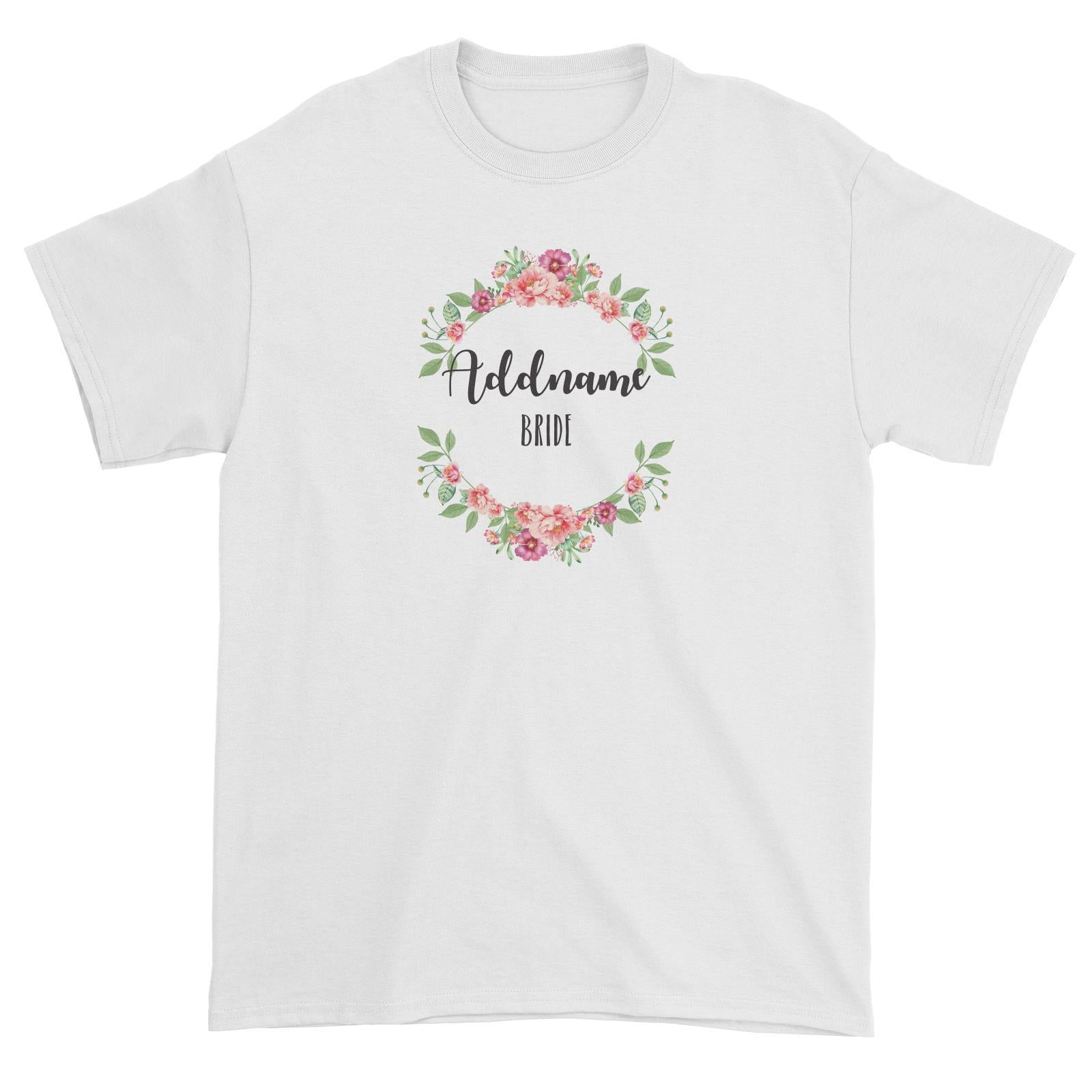 Bridesmaid Floral Sweet Coral Flower Wreath Bride Addname Unisex T-Shirt