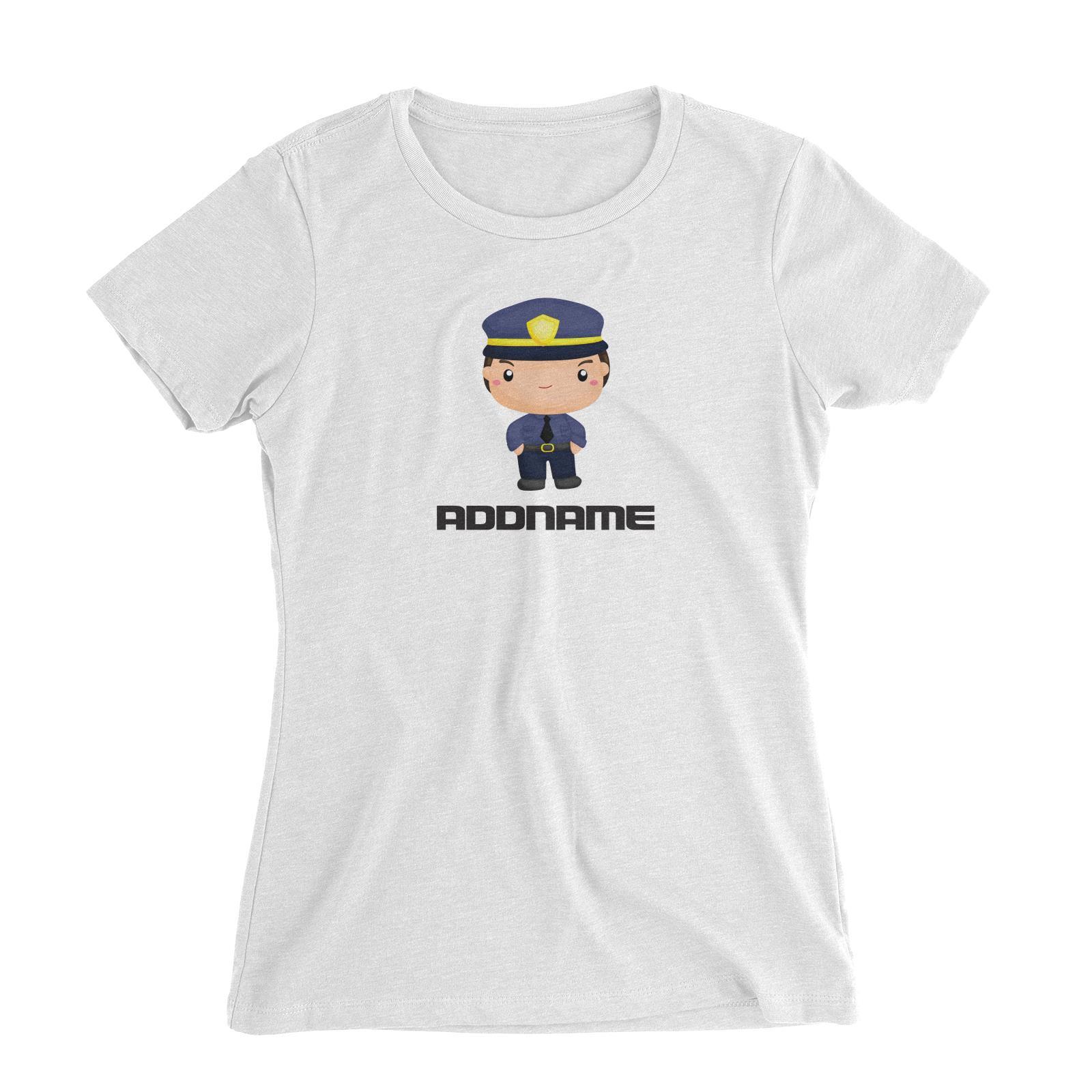 Birthday Police Officer Serious Boy In Suit Addname Women's Slim Fit T-Shirt