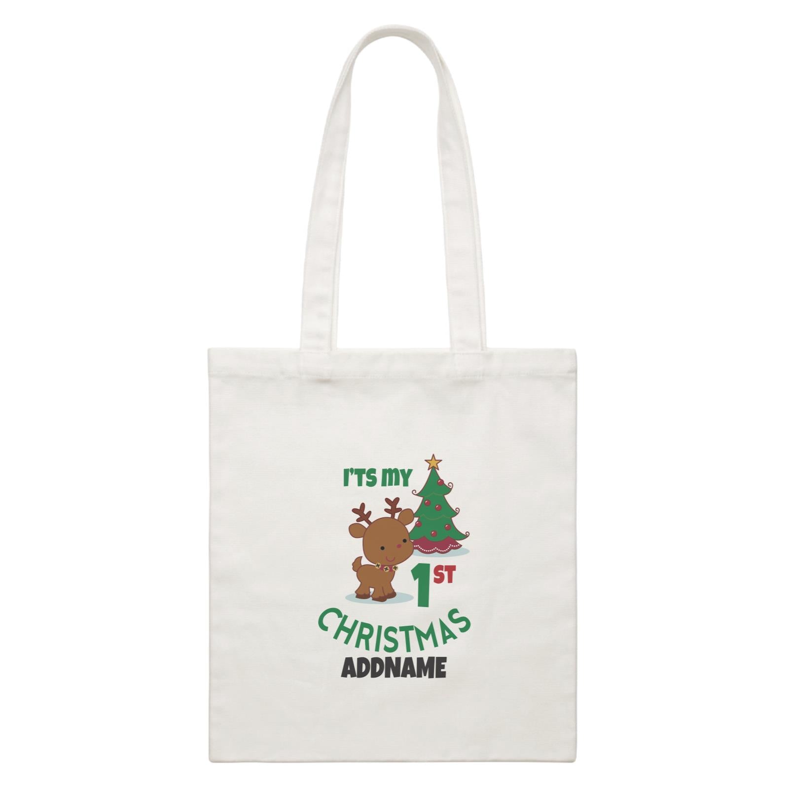 Xmas My 1st Christmas with Cute Reindeer & Christmas Tree Canvas Bag