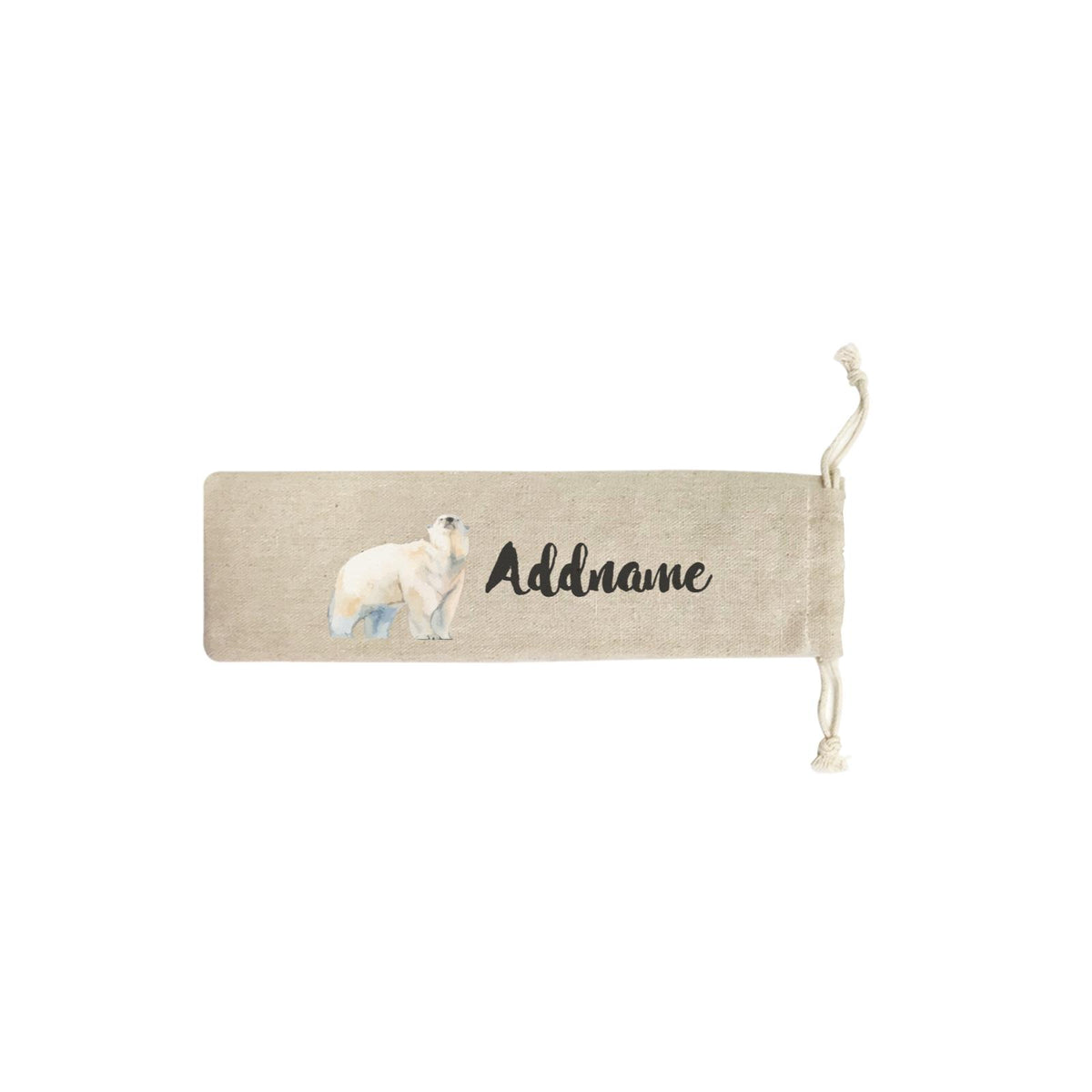 Watercolour Animal Sweet Polar Bear Standing Addname SB Straw Pouch (No Straws included)