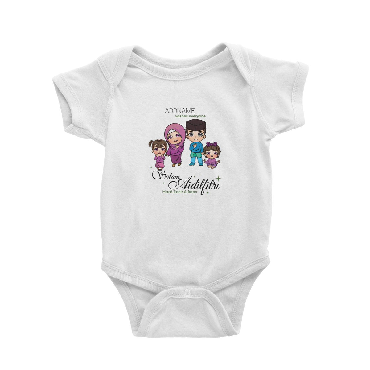 Raya Chibi Family Girl And Baby Girl Addname Wishes Everyone Salam Aidilfitri Maaf Zahir &amp; Batin Baby Rompers