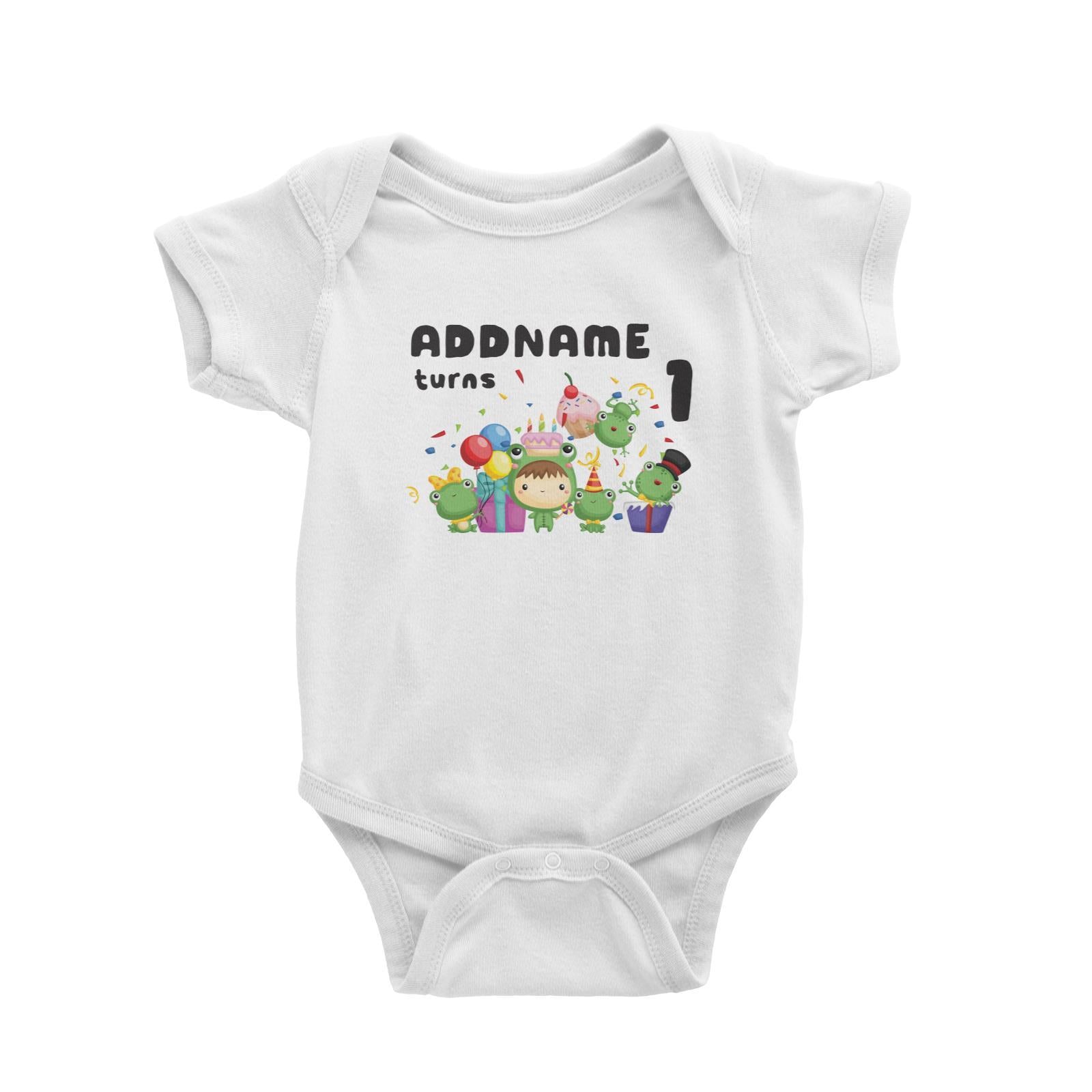 Birthday Frog Happy Frog Group Addname Turns 1 Baby Romper