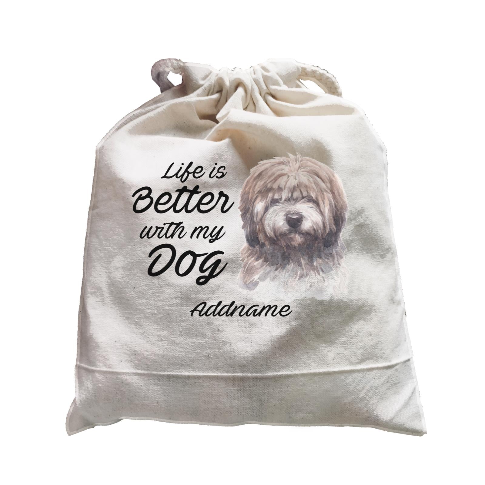 Watercolor Life is Better With My Dog Tibetan Addname Satchel