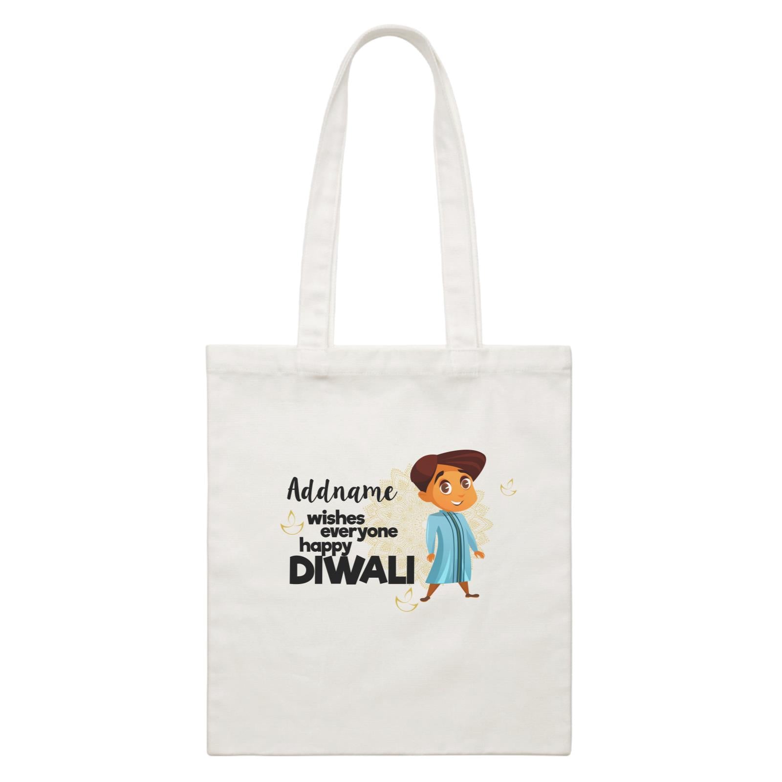 Cute Boy Wishes Everyone Happy Diwali Addname White Canvas Bag