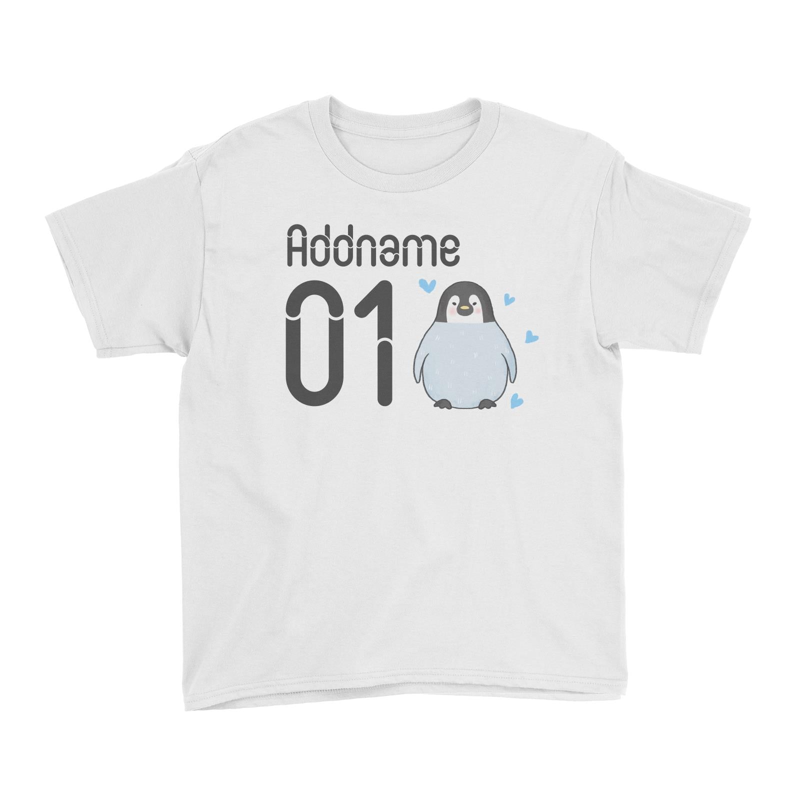 Name and Number Cute Hand Drawn Style Penguin Kid's T-Shirt