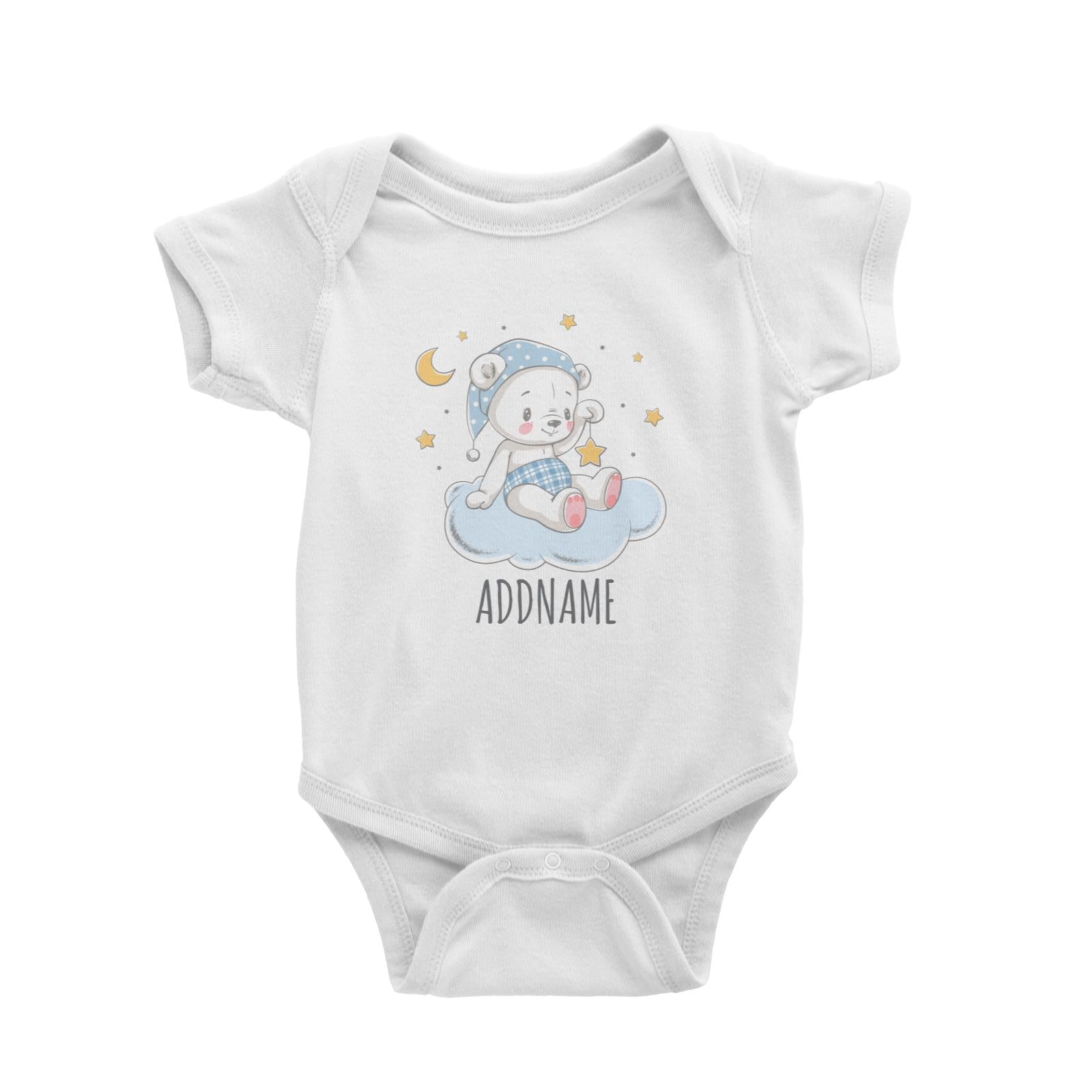 Night Boy Bear Sitting on Cloud White Baby Romper Personalizable Designs Cute Sweet Animal For Boys Newborn HG