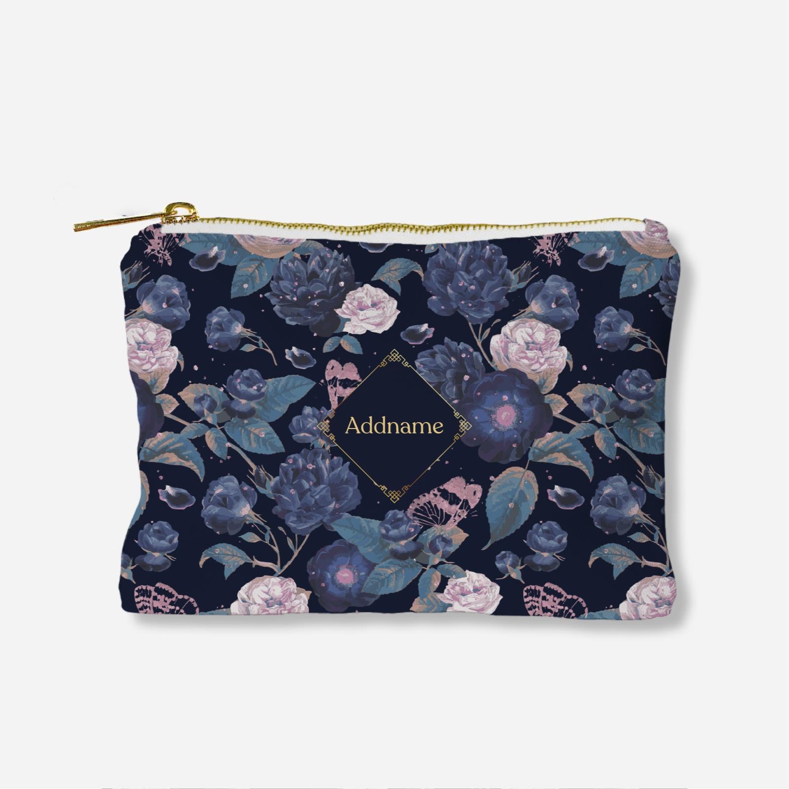 Royal Floral - Blue Full Print Zipper Pouch With English Personalization
