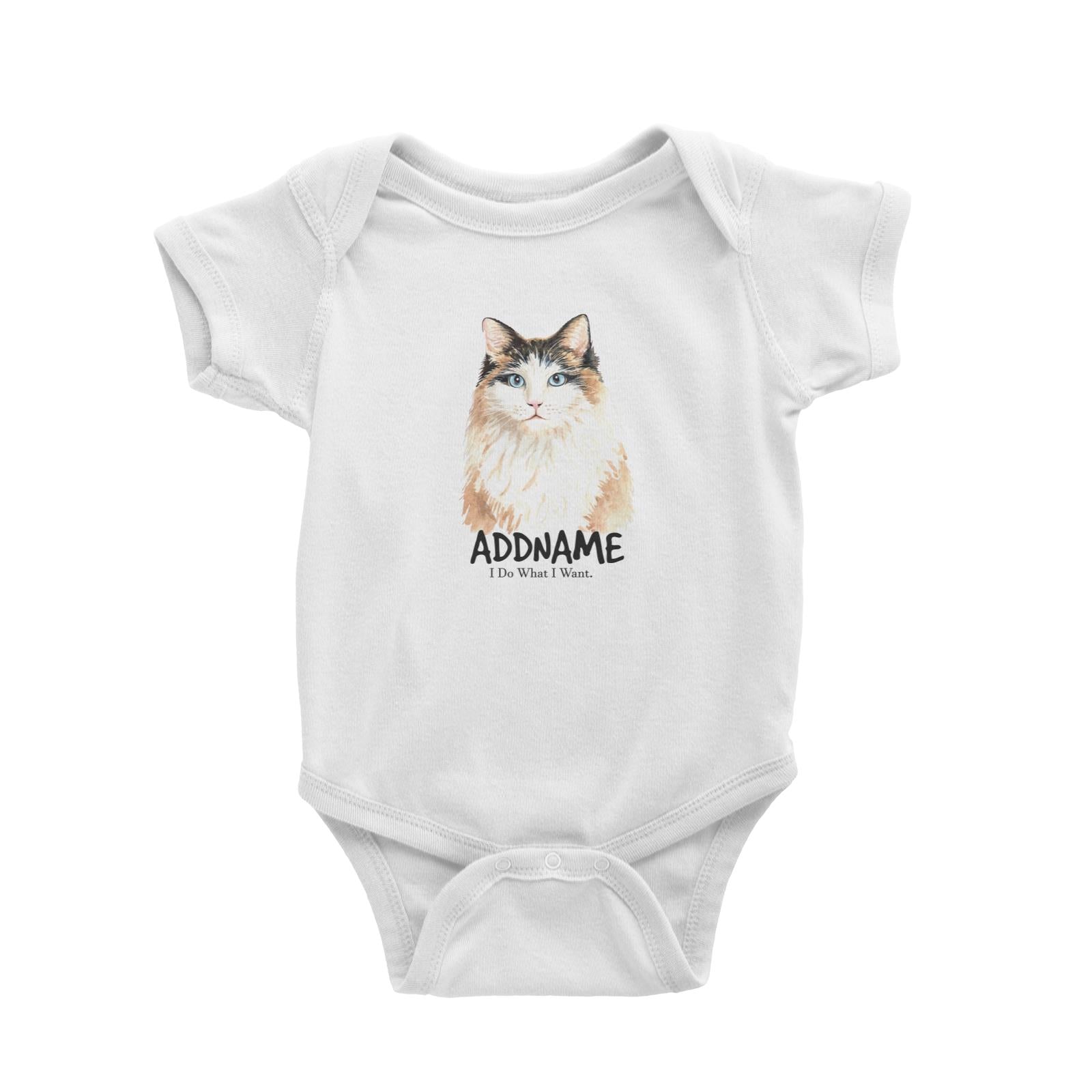 Watercolor Cat Long Hair Cat I Do What I Want Addname Baby Romper