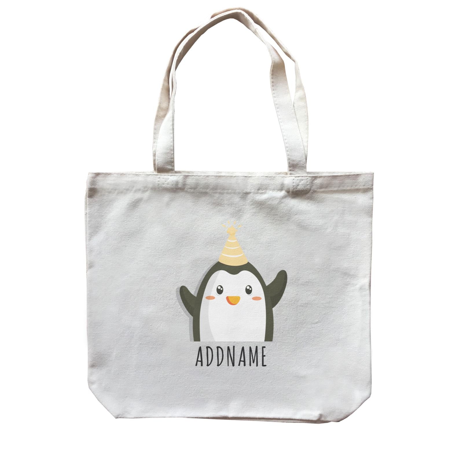 Birthday Cute Penguin Wearing Party Hat Addname Canvas Bag