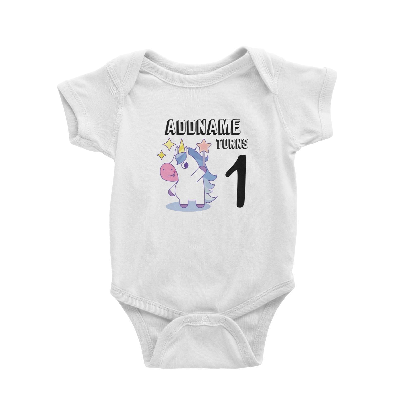 Birthday Unicorn Boy With Magic Wand Addname Turns 1 Baby Romper