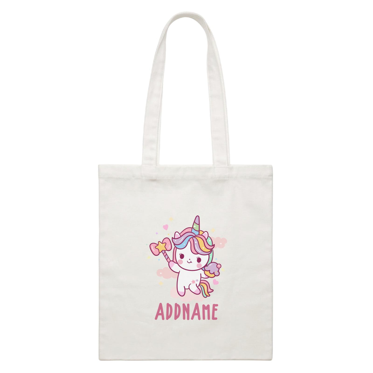 Unicorn And Princess Series Cute Unicorn Holding Magic Wand Addname White Canvas Bag