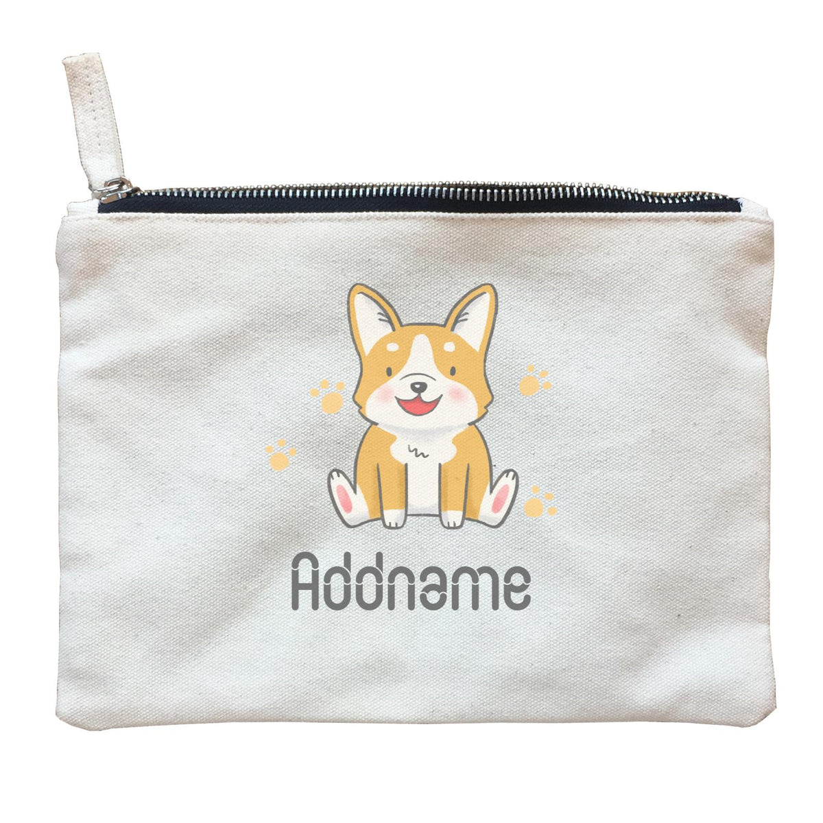 Cute Hand Drawn Style Corgi Addname Zipper Pouch