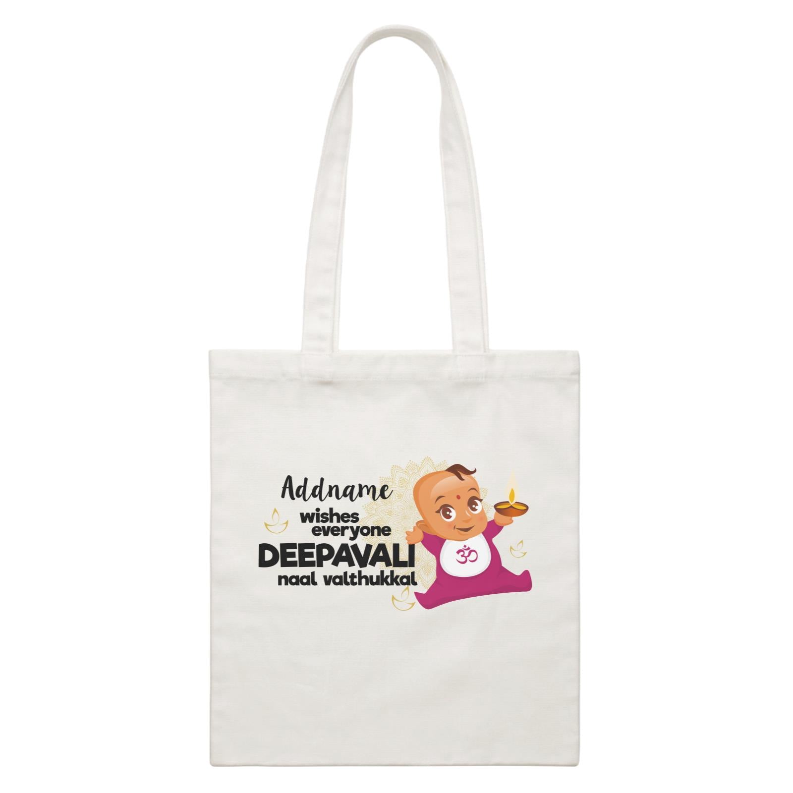 Cute Baby Wishes Everyone Deepavali Addname White Canvas Bag