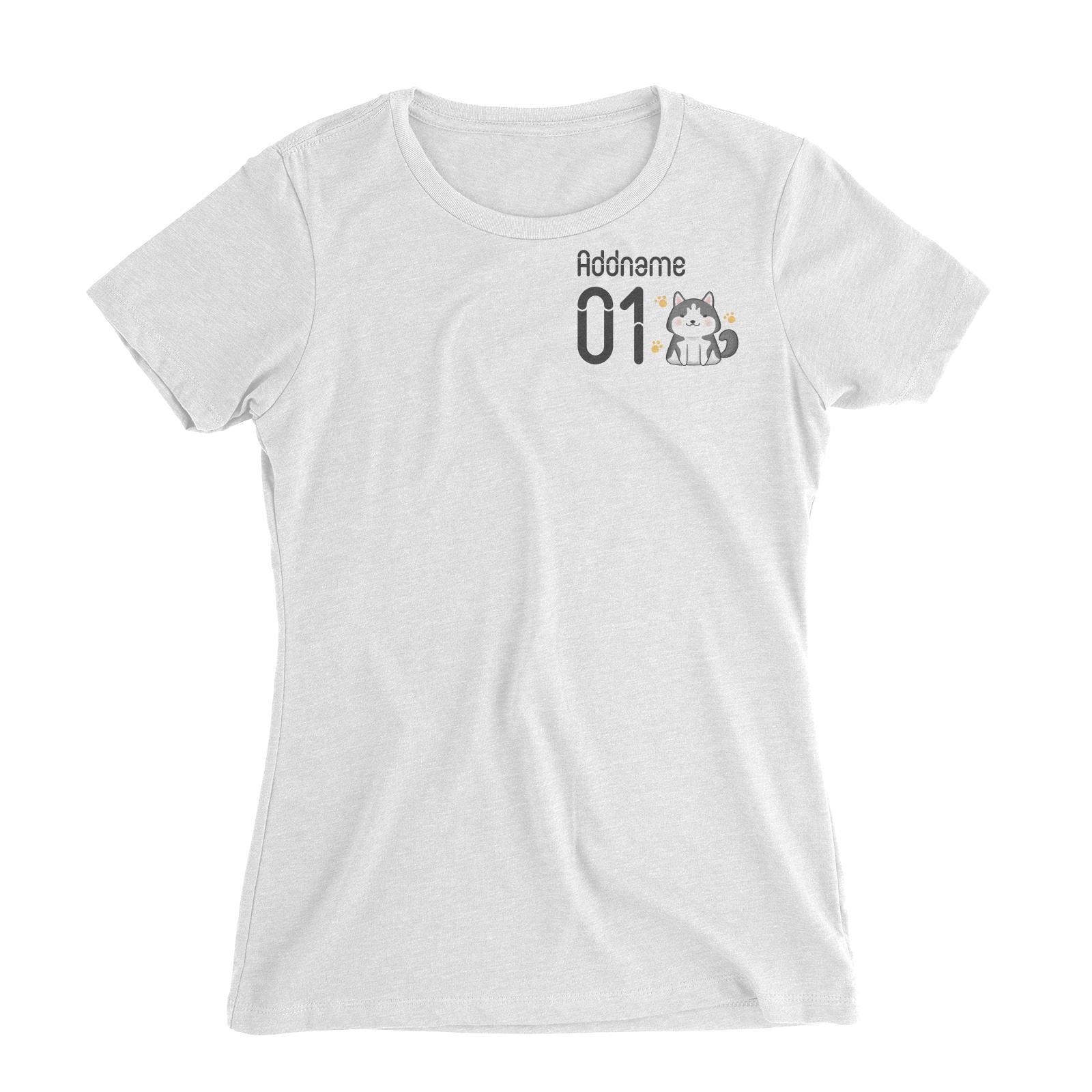 Pocket Name and Number Cute Hand Drawn Style Husky Women's Slim Fit T-Shirt