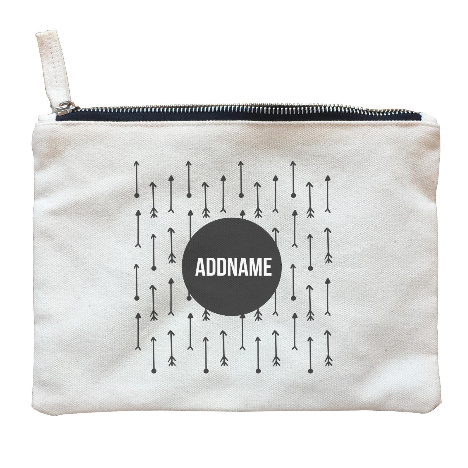 Monochrome Black Circle with Arrows Addname Zipper Pouch