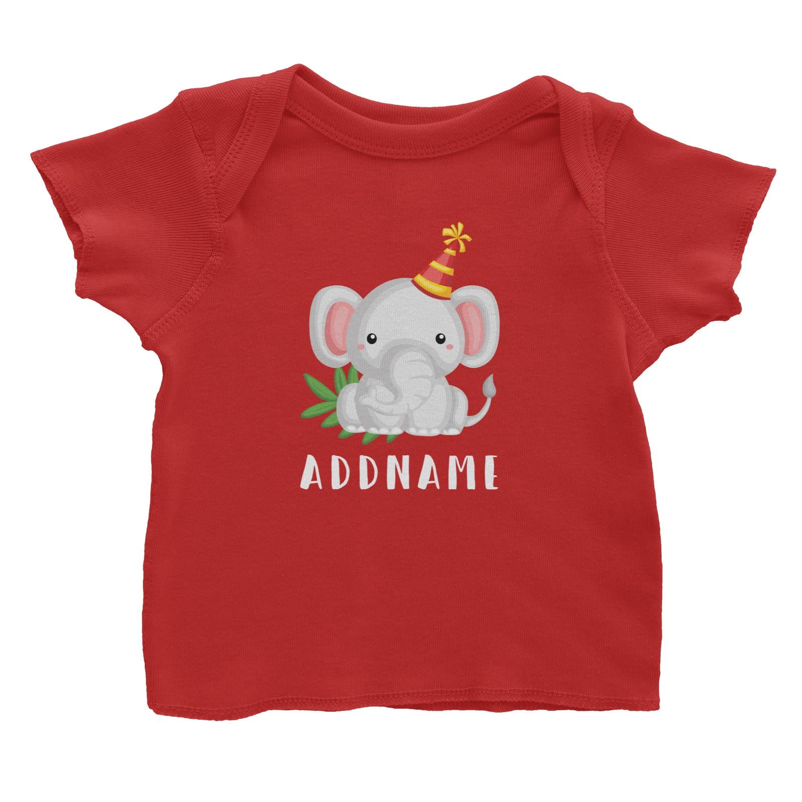 Birthday Safari Elephant Wearing Party Hat Addname Baby T-Shirt