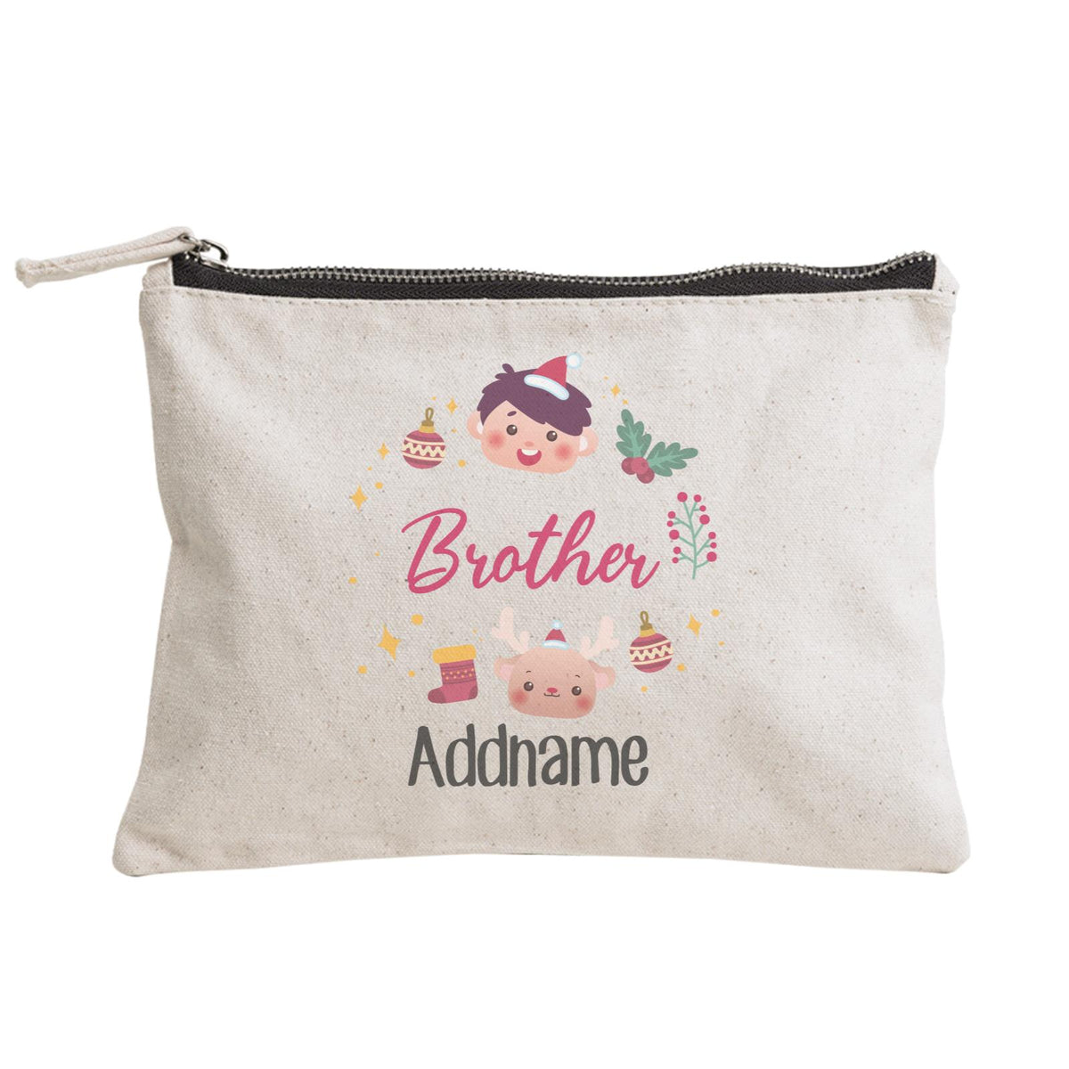 Christmas Cute Wreath Brother Zipper Pouch