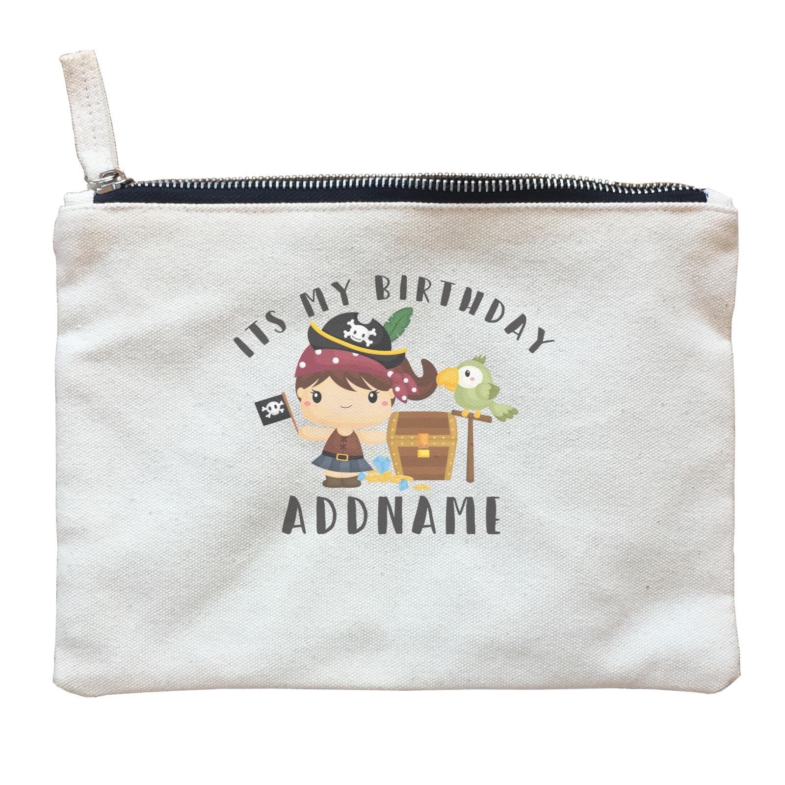 Birthday Pirate Happy Girl Captain With Treasure Chest Its My Birthday Addname Zipper Pouch