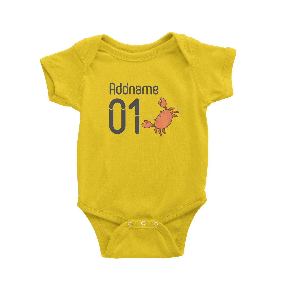 Name and Number Cute Hand Drawn Style Crab Baby Romper