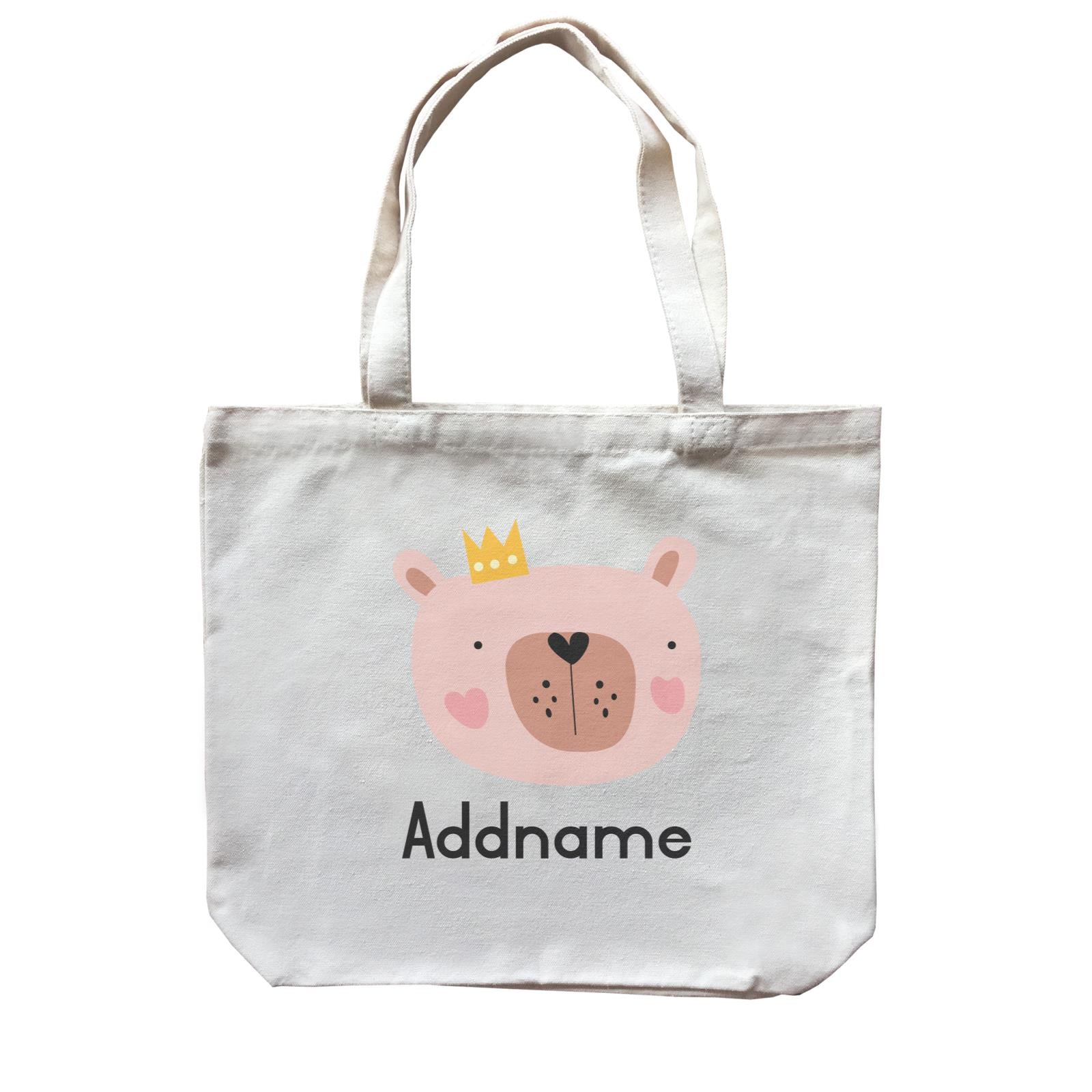 Crown Animal Pink Bear with Heart Blush Addname Canvas Bag