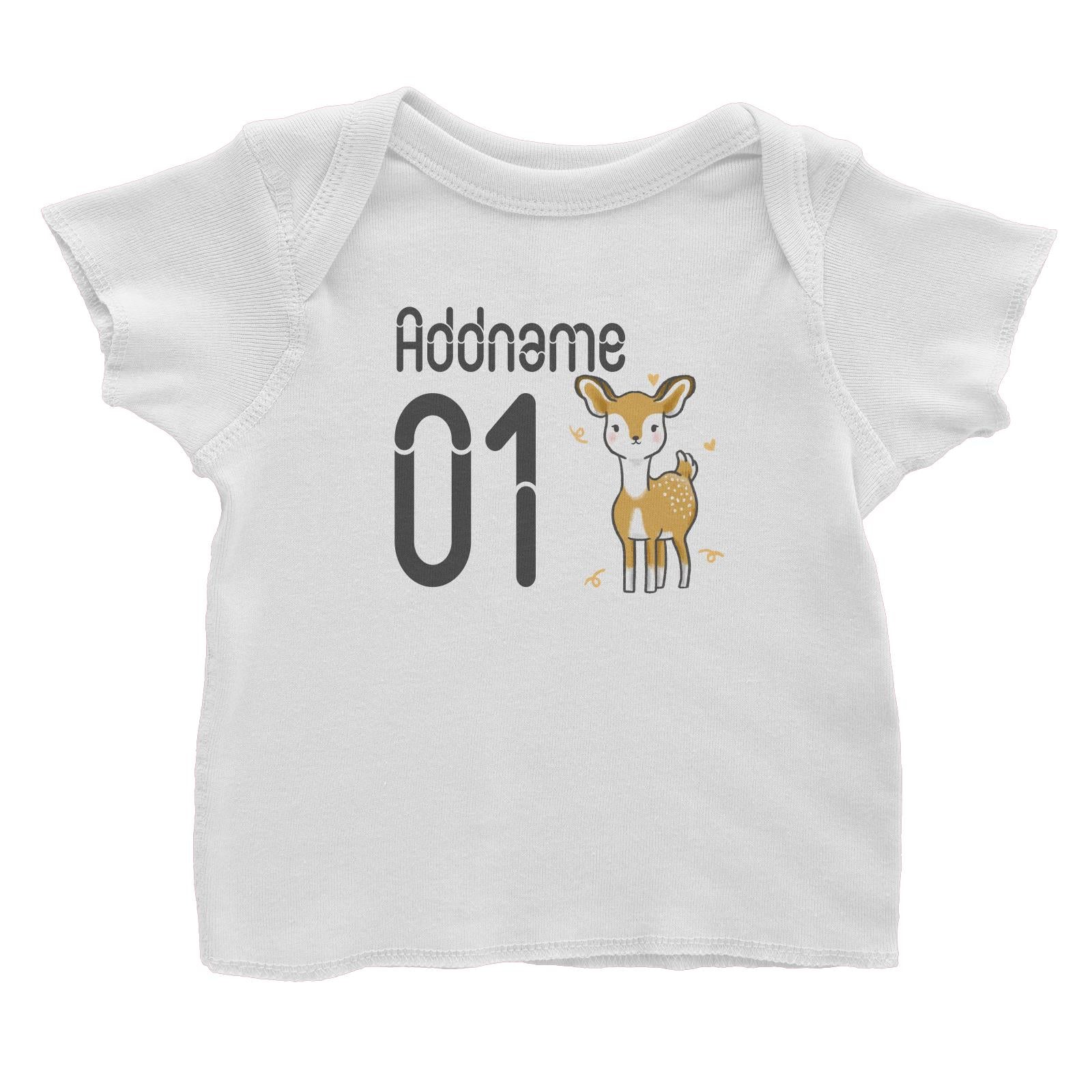Name and Number Cute Hand Drawn Style Deer Baby T-Shirt (FLASH DEAL)