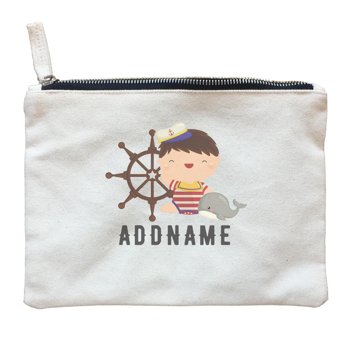 Birthday Sailor Baby Boy Ship With Wheel Addname Zipper Pouch