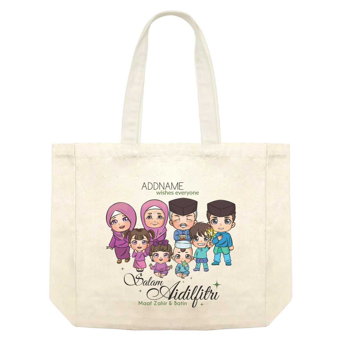 Raya Chibi Big Family Addname Wishes Everyone Salam Aidilfitri Maaf Zahir &amp; Batin Accessories Shopping Bag