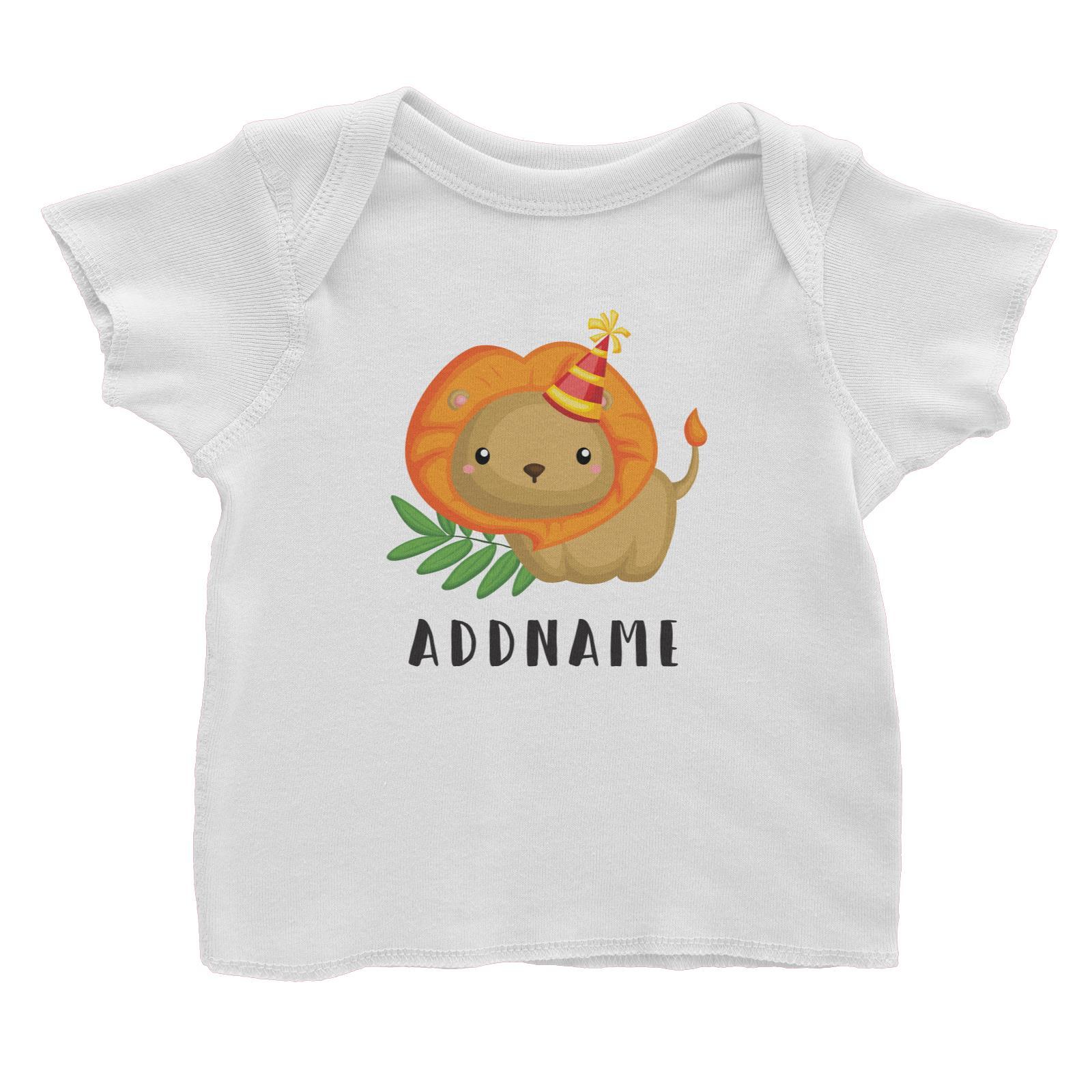 Birthday Safari Lion Wearing Party Hat Addname Baby T-Shirt