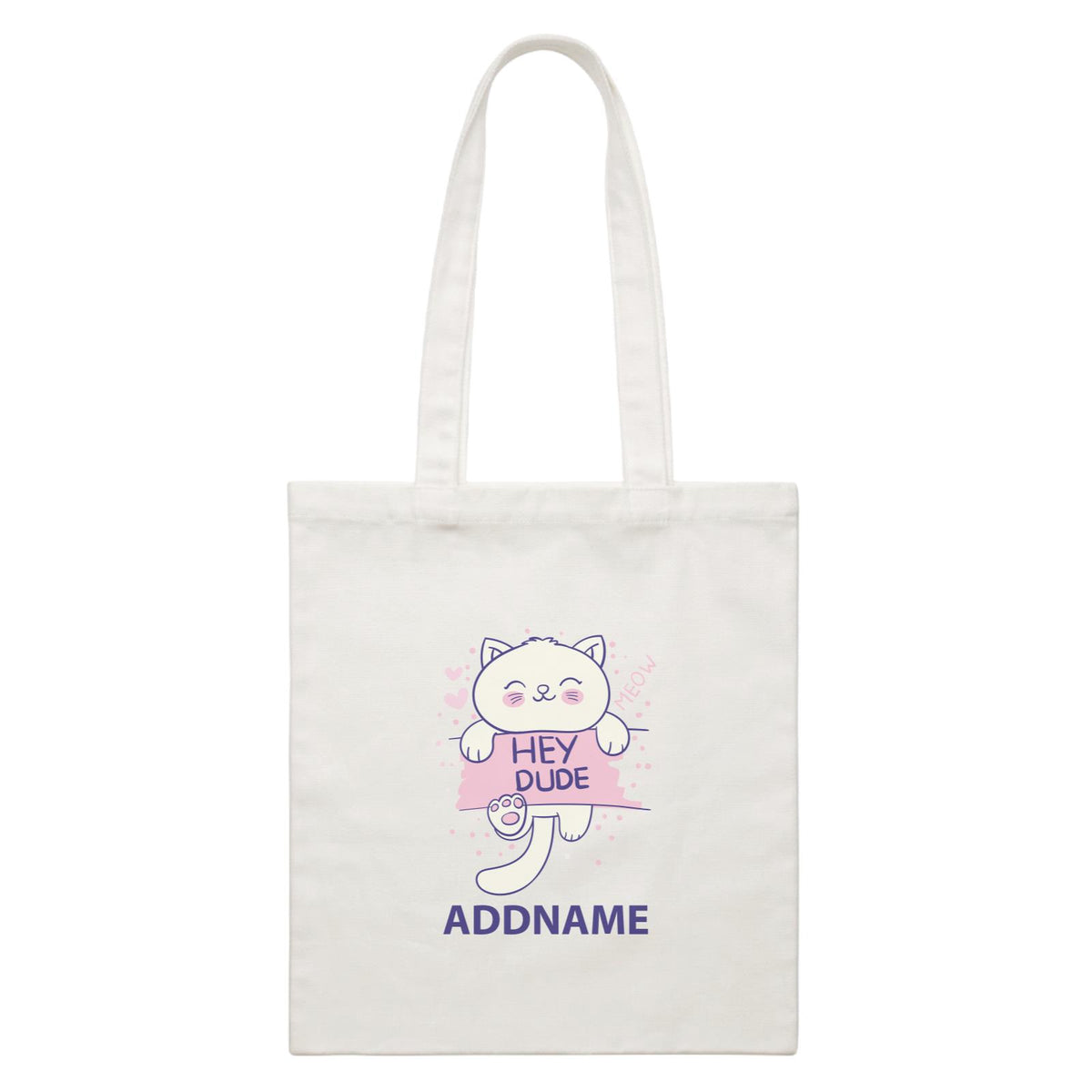 Cool Cute Animals Cats Hey Dude Addname White Canvas Bag