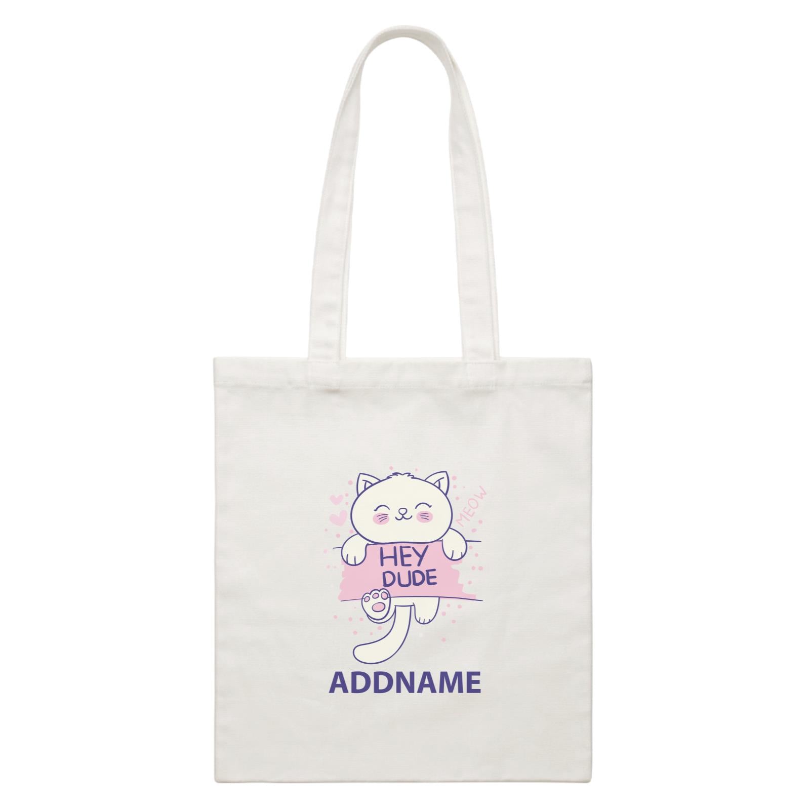 Cool Cute Animals Cats Hey Dude Addname White Canvas Bag