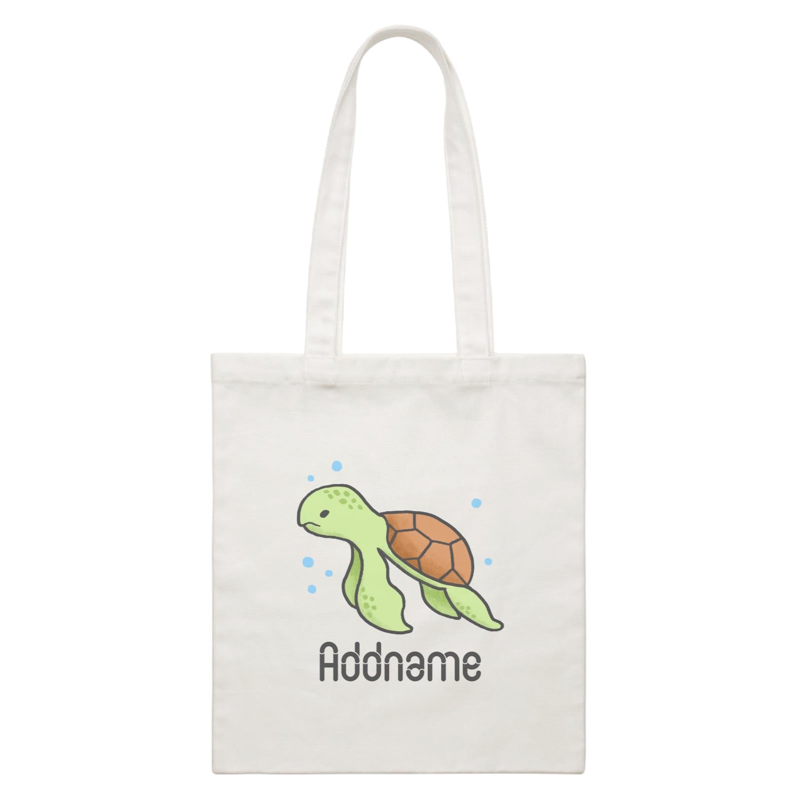 Cute Hand Drawn Style Turtle Addname White Canvas Bag