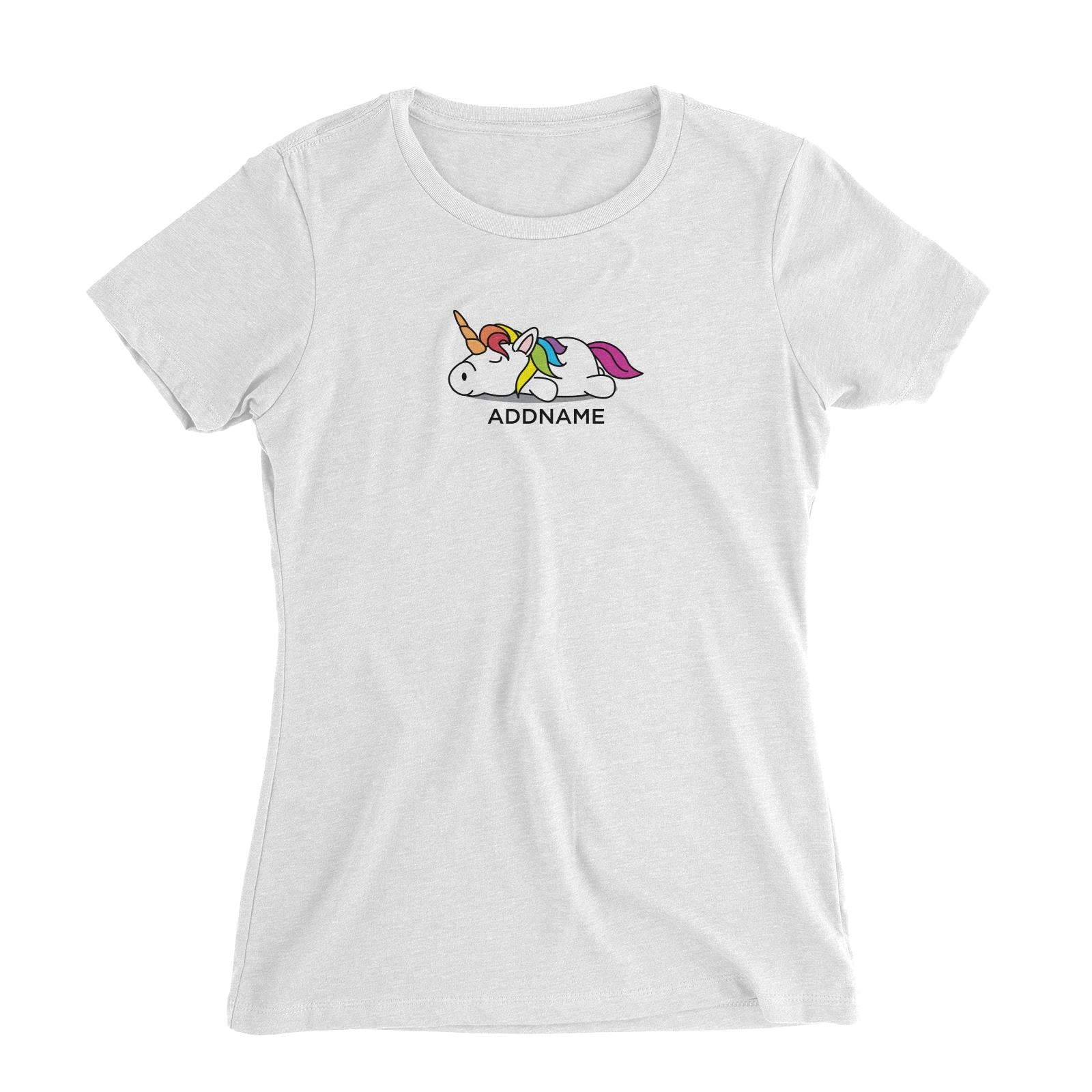 Lazy Colourful Unicorn Addname Women's Slim Fit T-Shirt  (FLASH DEAL)