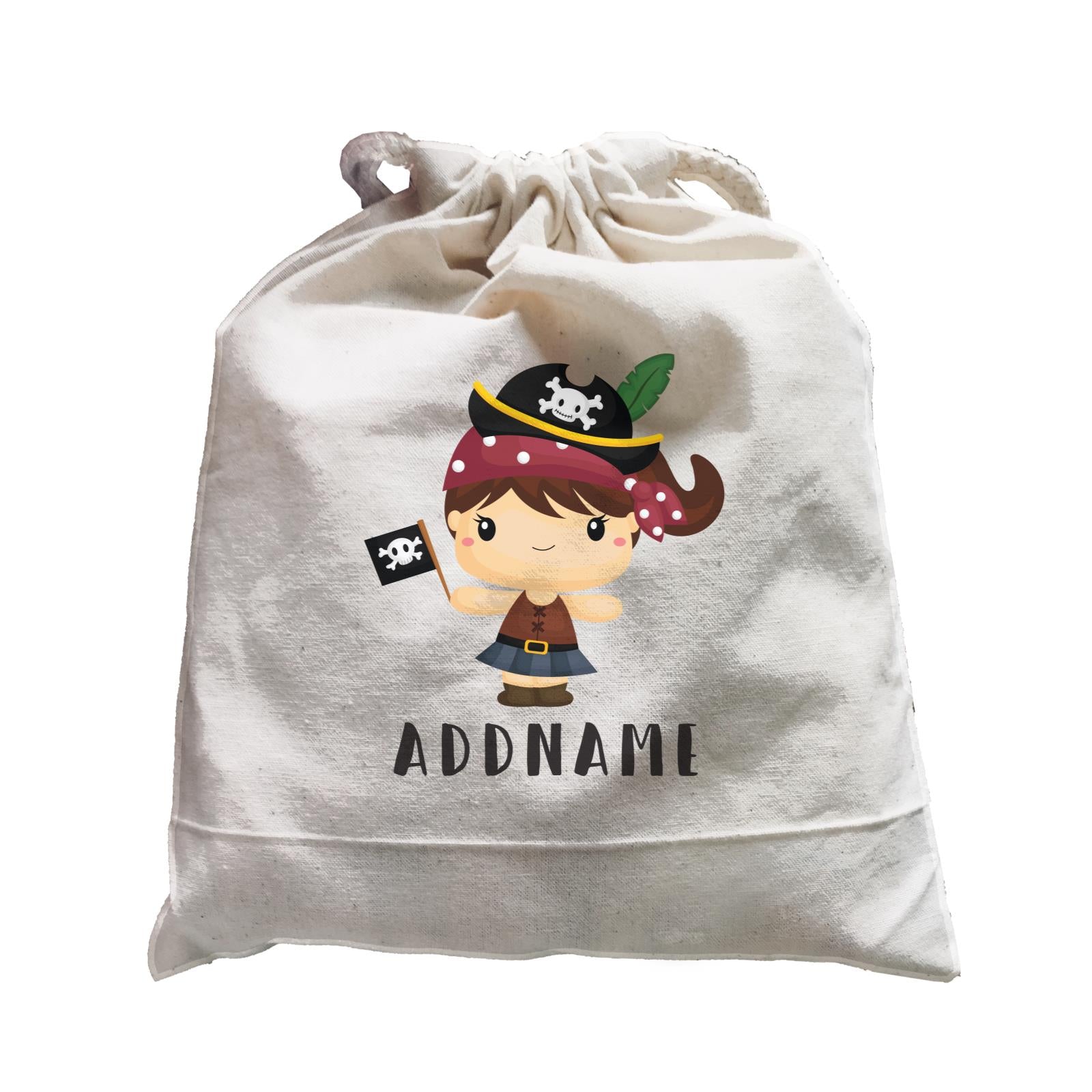 Birthday Pirate Happy Girl Captain Holding Pirate Flag Addname Satchel