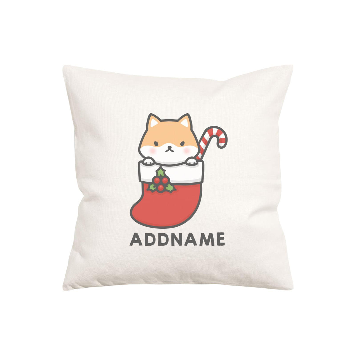 Xmas Cute Dog In Christmas Sock Addname Pillow Cushion
