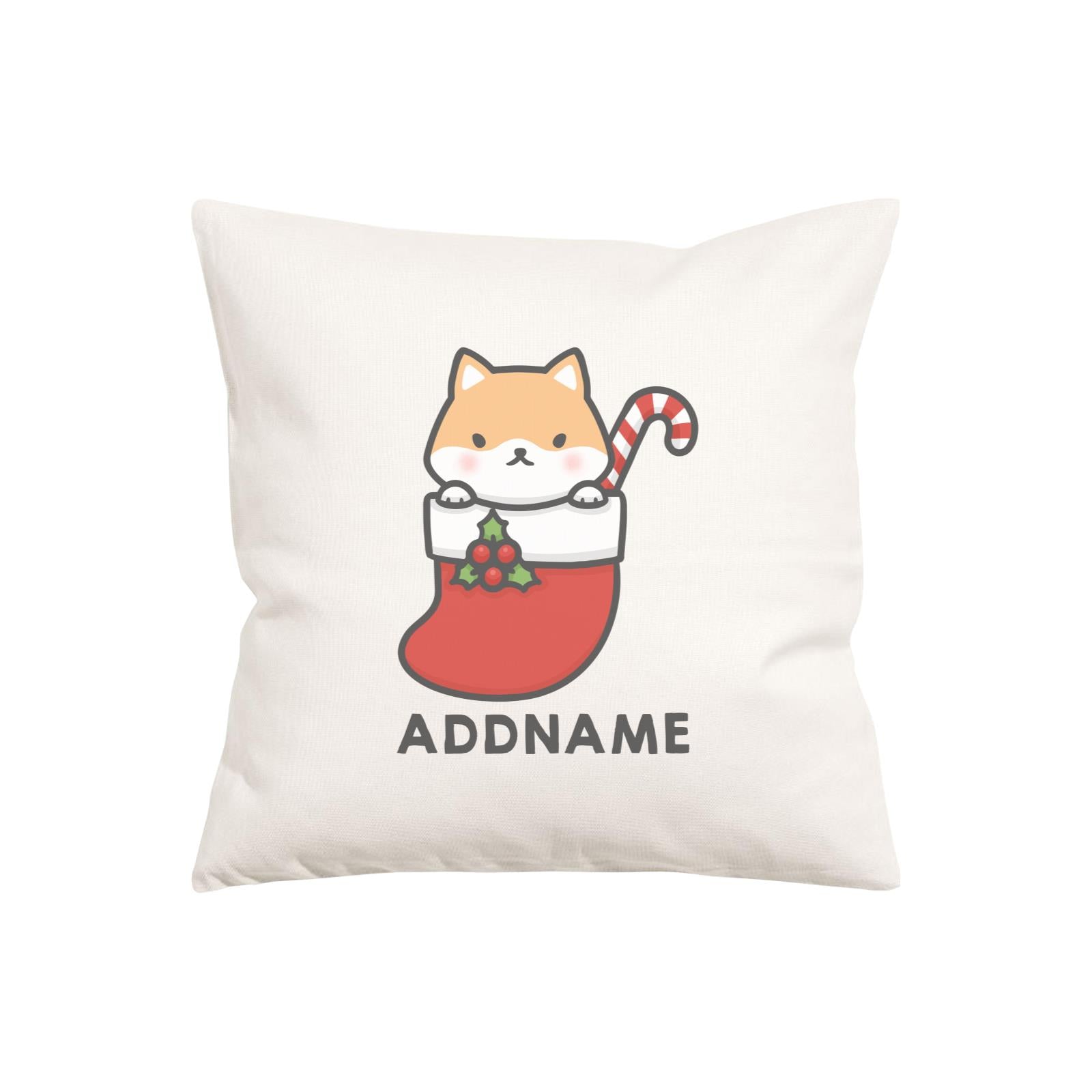 Xmas Cute Dog In Christmas Sock Addname Pillow Cushion